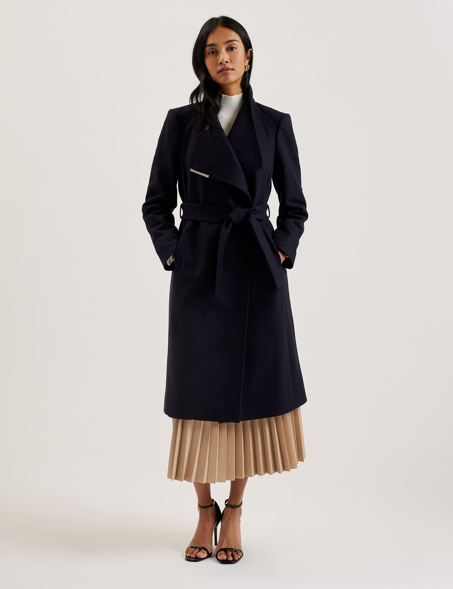 Ted Baker Women's Wool Rich Belted Wrap Coat - 10 - Navy, Navy