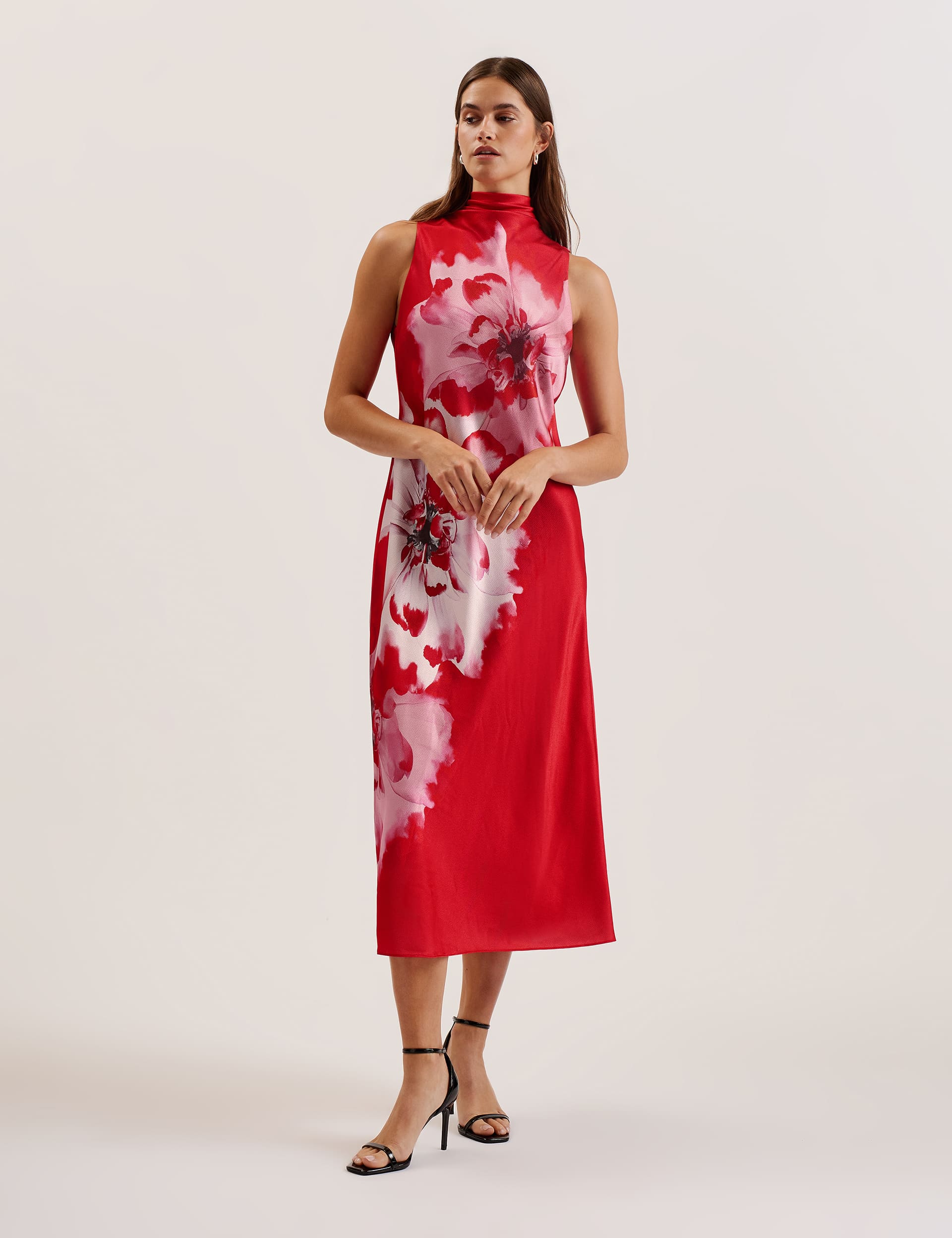 Ted Baker Women's Floral Cowl Neck Midi Slip Dress - 14 - Red, Red