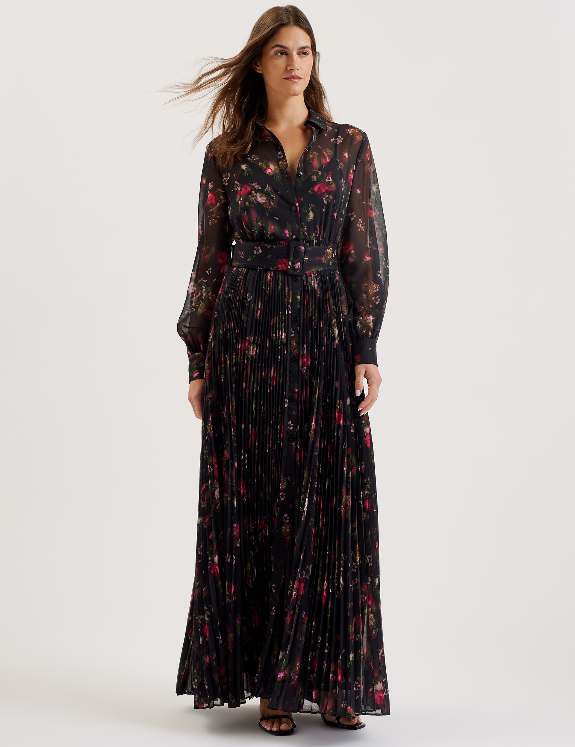 Ted Baker Women's Printed Maxi Shirt Dress - 12 - Black, Black