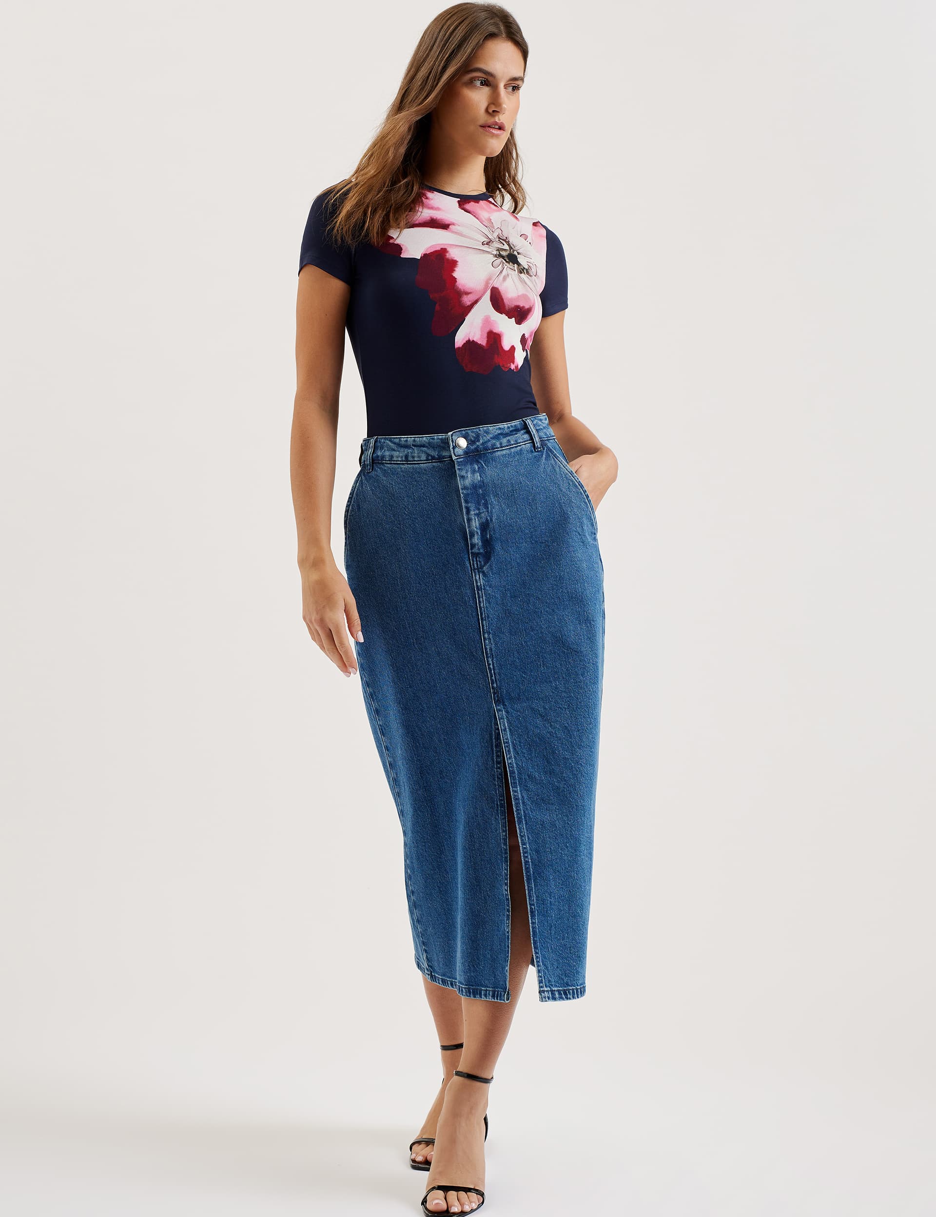 Ted Baker Women's Floral T-Shirt - 12 - Navy, Navy