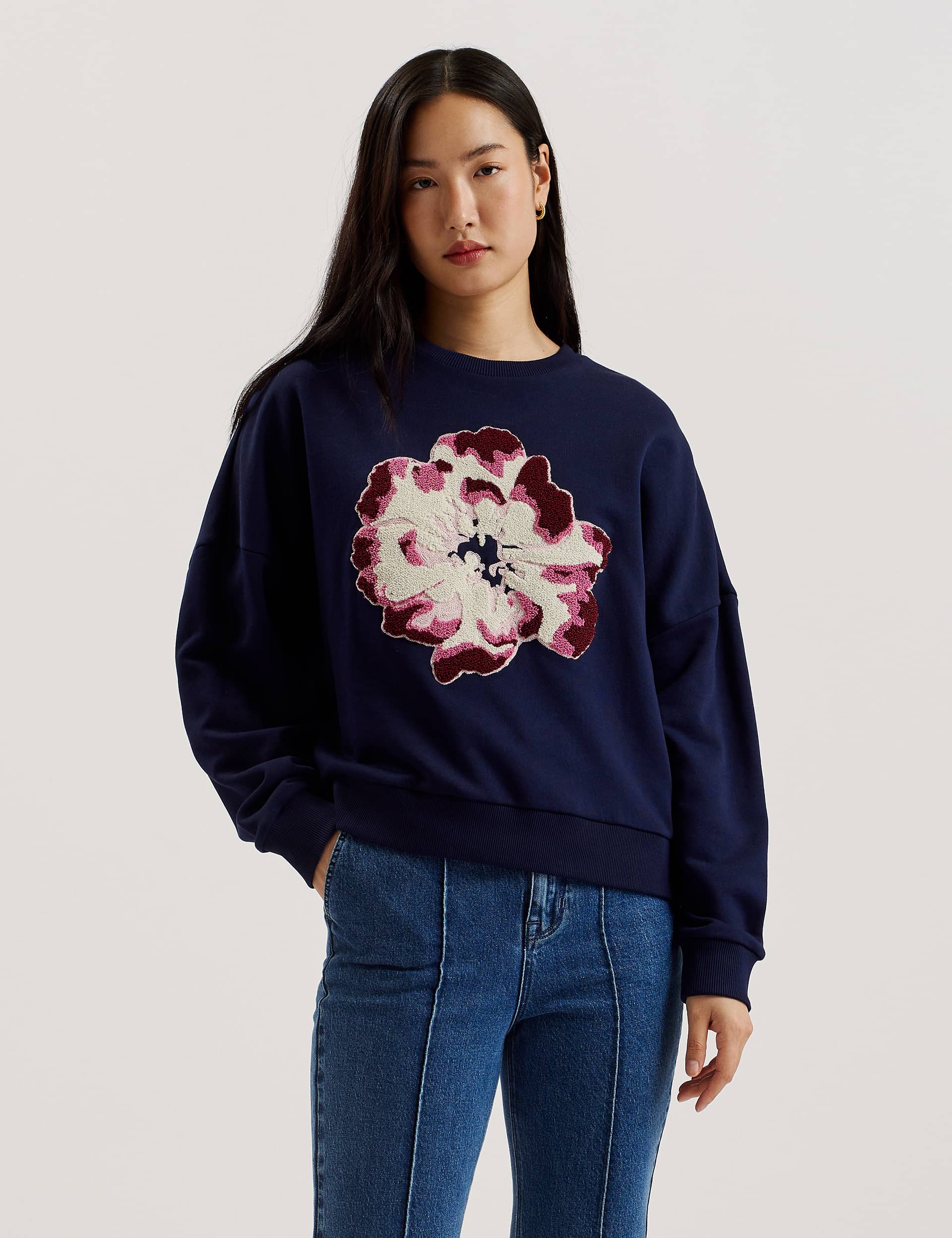 Ted Baker Women's Pure Cotton Floral Graphic Sweatshirt - 12 - Navy, Navy