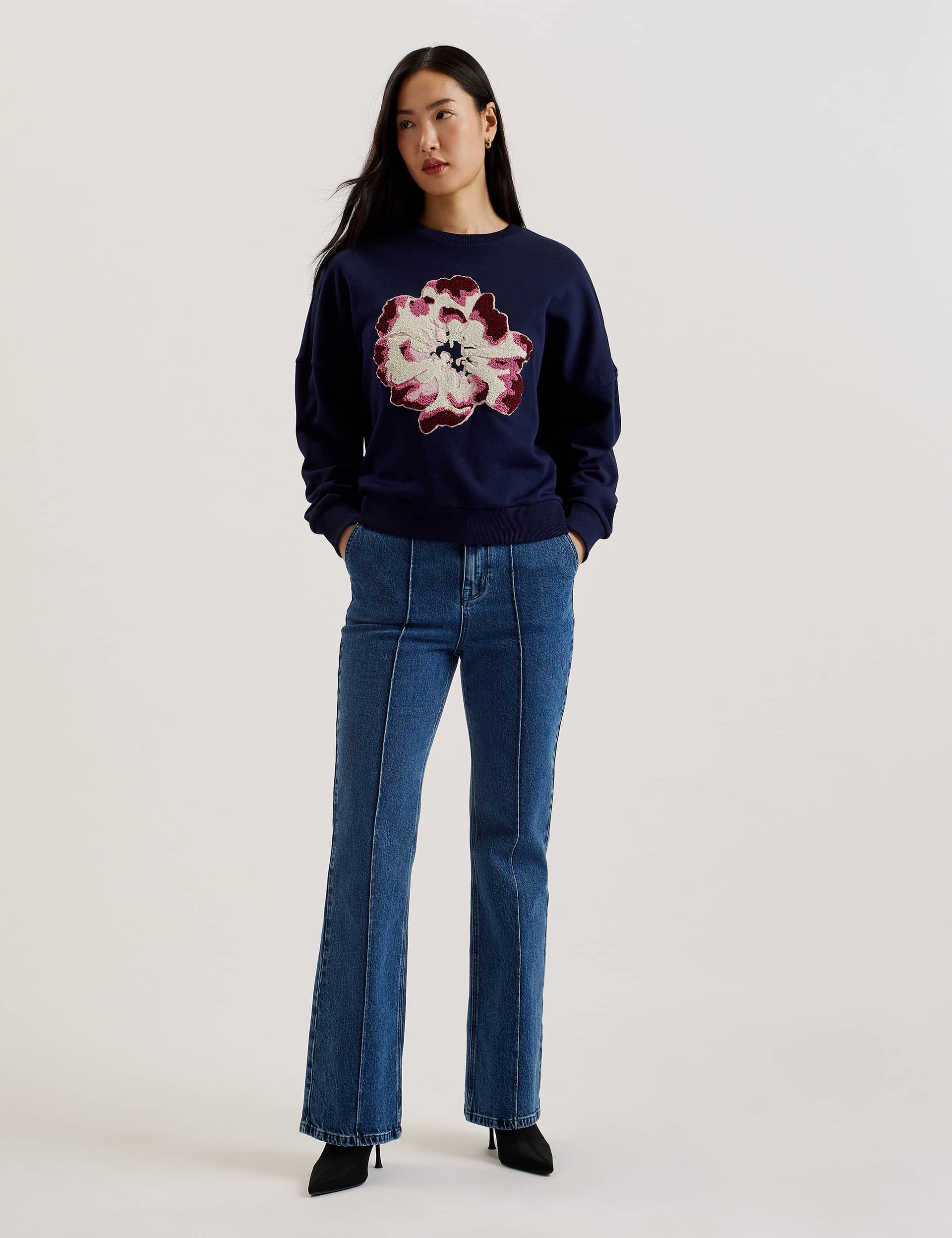 Ted Baker Women's Pure Cotton Floral Graphic Sweatshirt - 14 - Navy, Navy