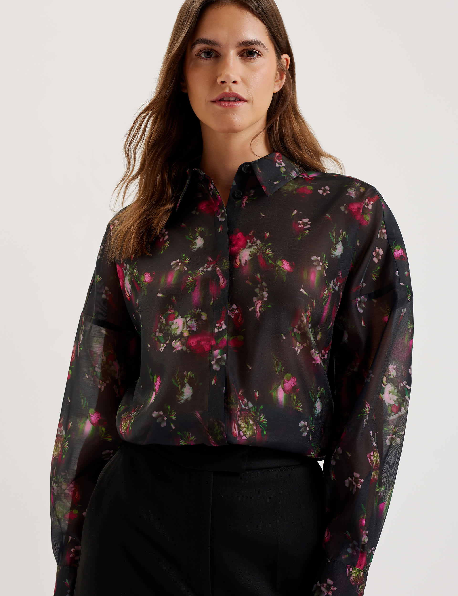 Ted Baker Women's Floral Collared Shirt - 6 - Black, Black