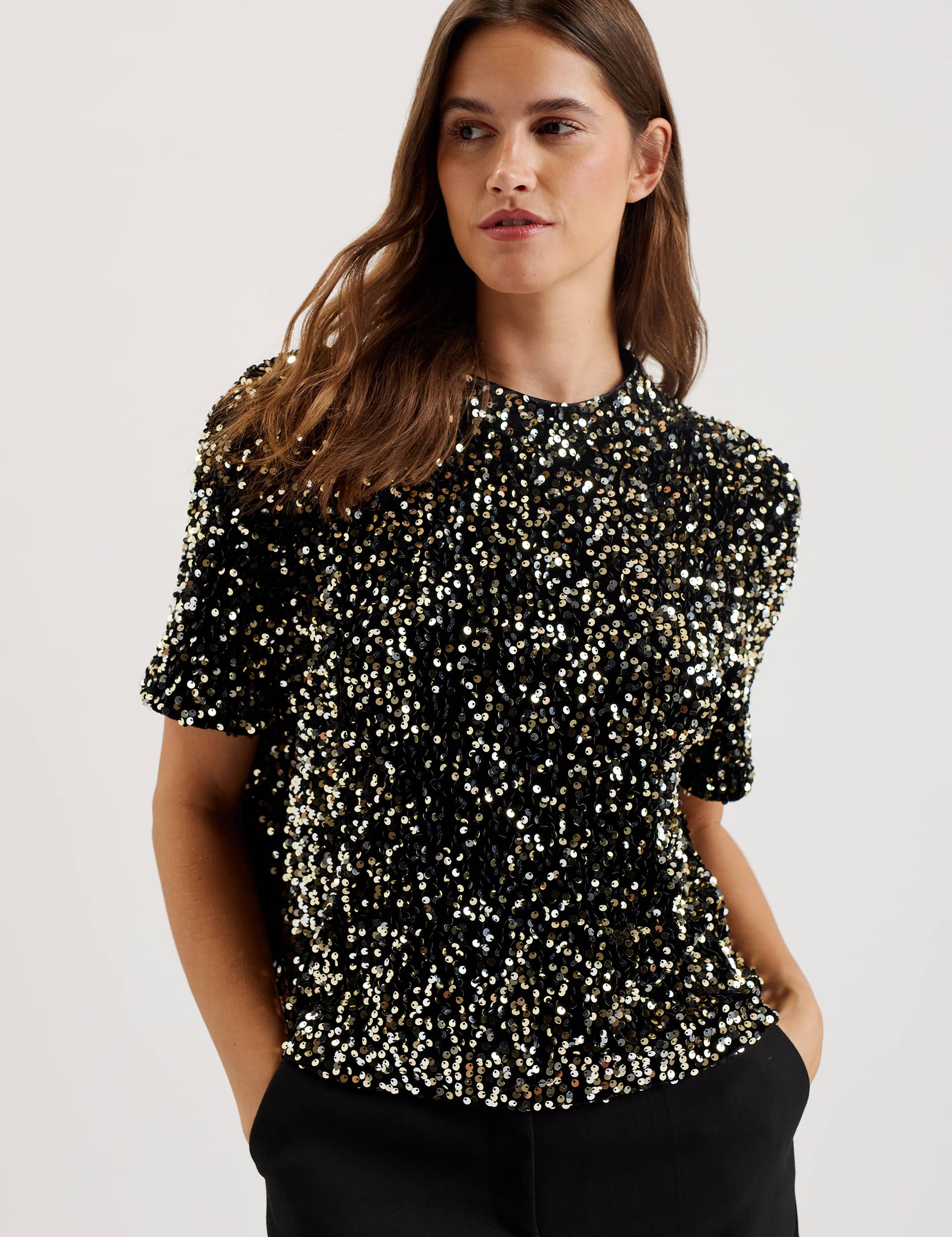 Ted Baker Women's Velvet Sequin Boxy Top - 16 - Black, Black