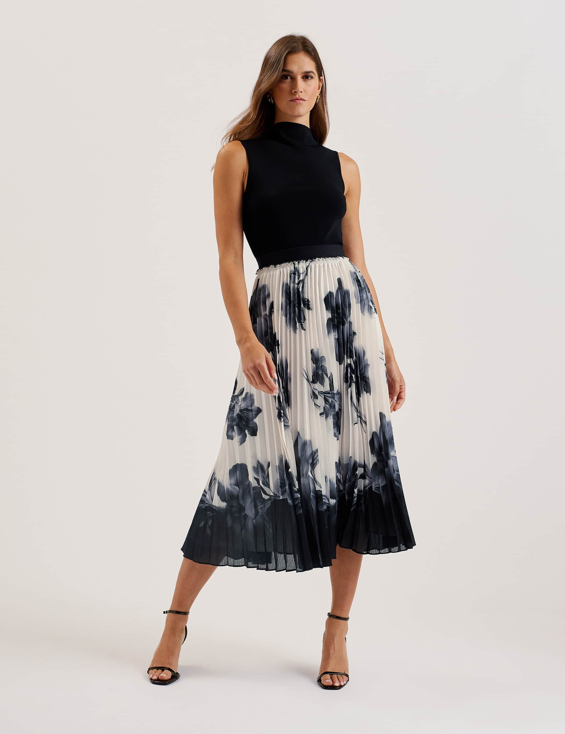 Ted Baker Women's Floral Pleated Midi Skirt - 10 - White, White