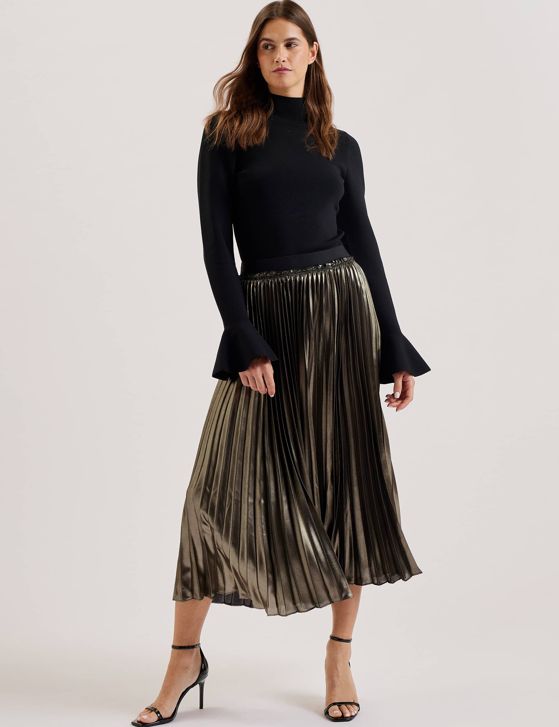 Ted Baker Women's Metallic Pleated Midi Skirt - 14 - Multi, Multi