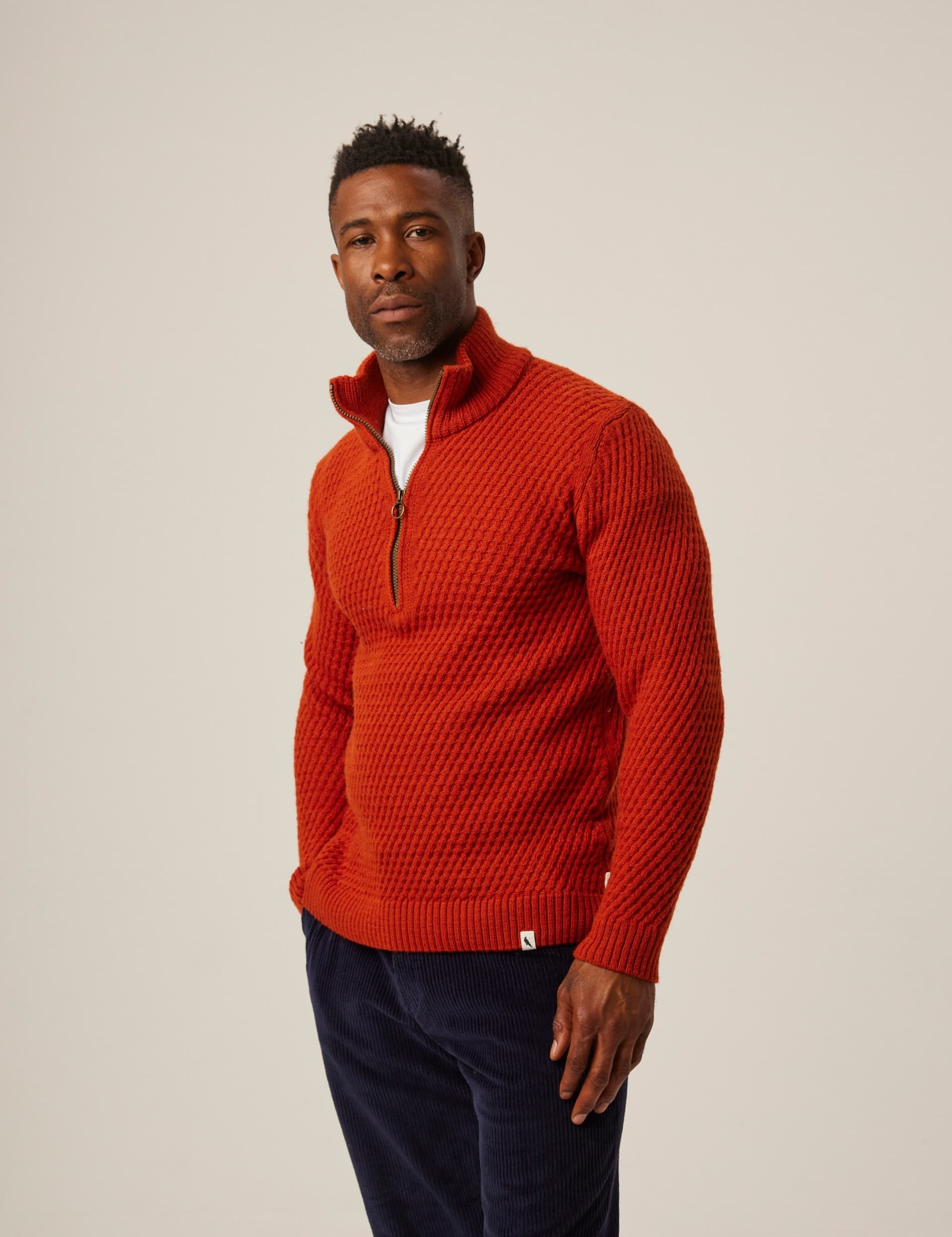 Peregrine Men's Pure Wool Cable High Neck Jumper - XL - Orange, Orange