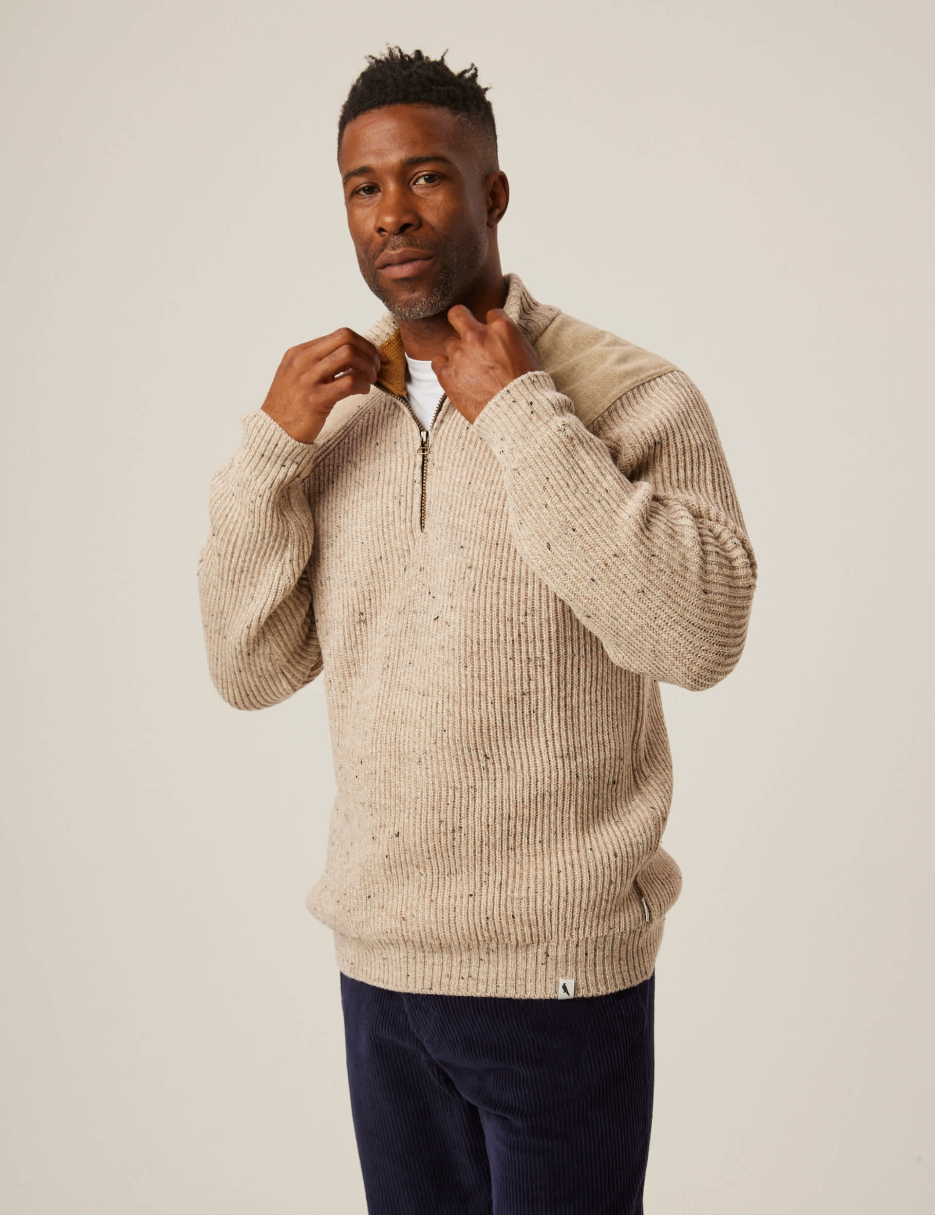 Peregrine Men's Pure Wool Textured Half Zip Jumper