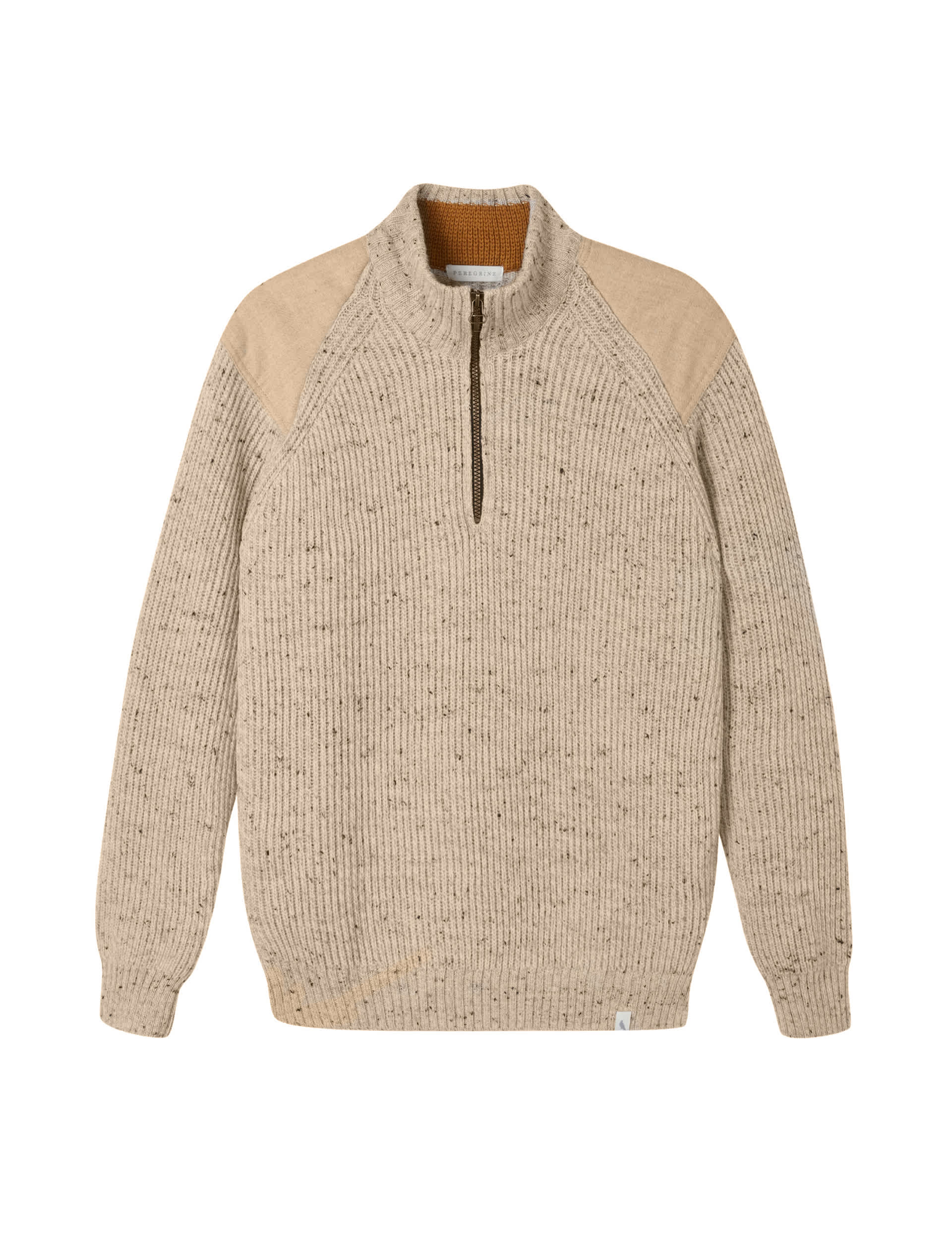 Peregrine Men's Pure Wool Textured Half Zip Jumper - Beige, Beige