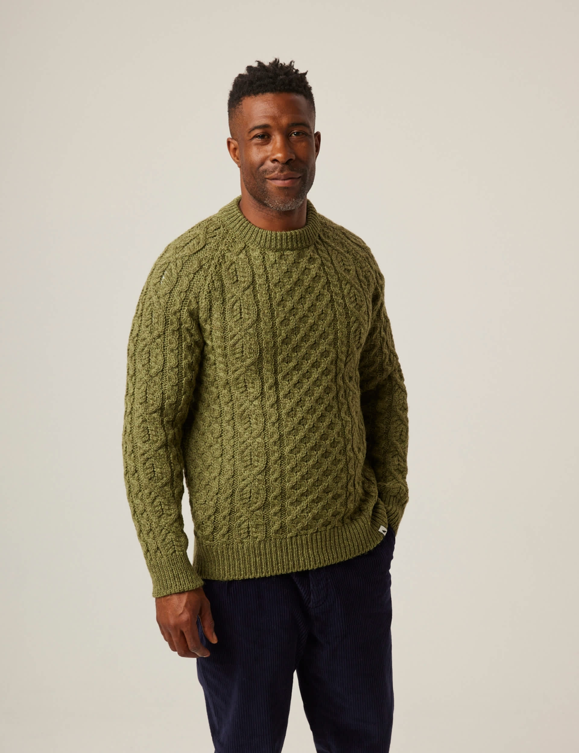 Peregrine Men's Hudson Aran Jumper - L - Green, Cream,Green,Stone