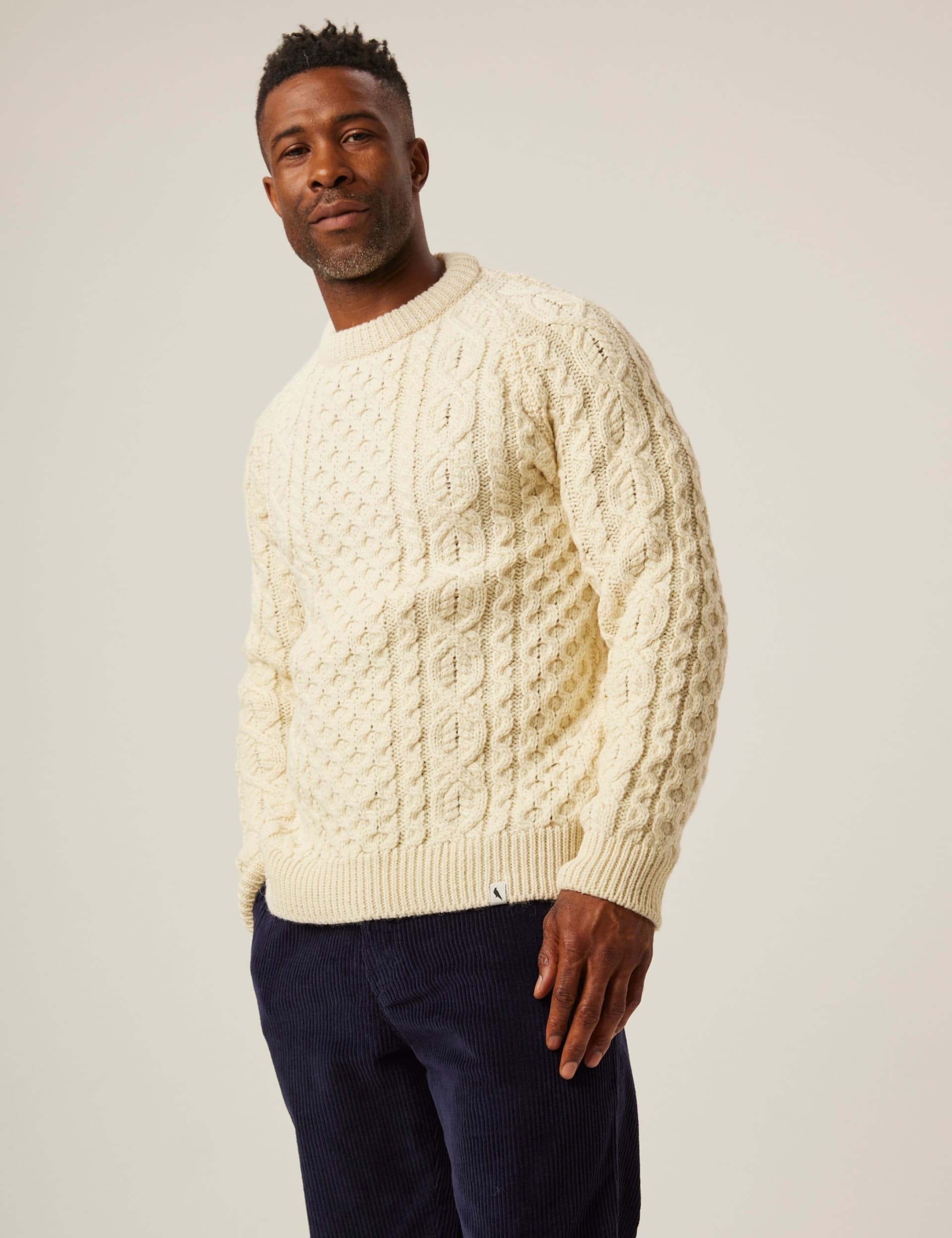 Peregrine Men's Hudson Aran Jumper - XL - Cream, Cream,Stone,Green