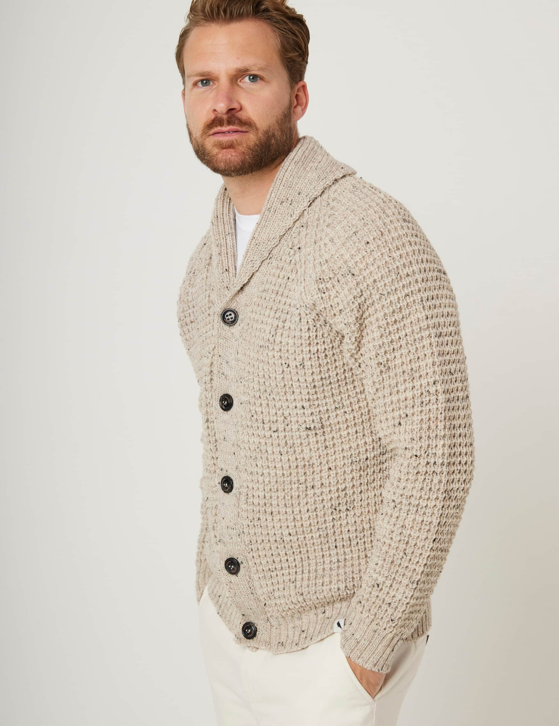 Peregrine Men's Waffle Shawl Cardigan - Cream, Cream,Dark Grey,Navy