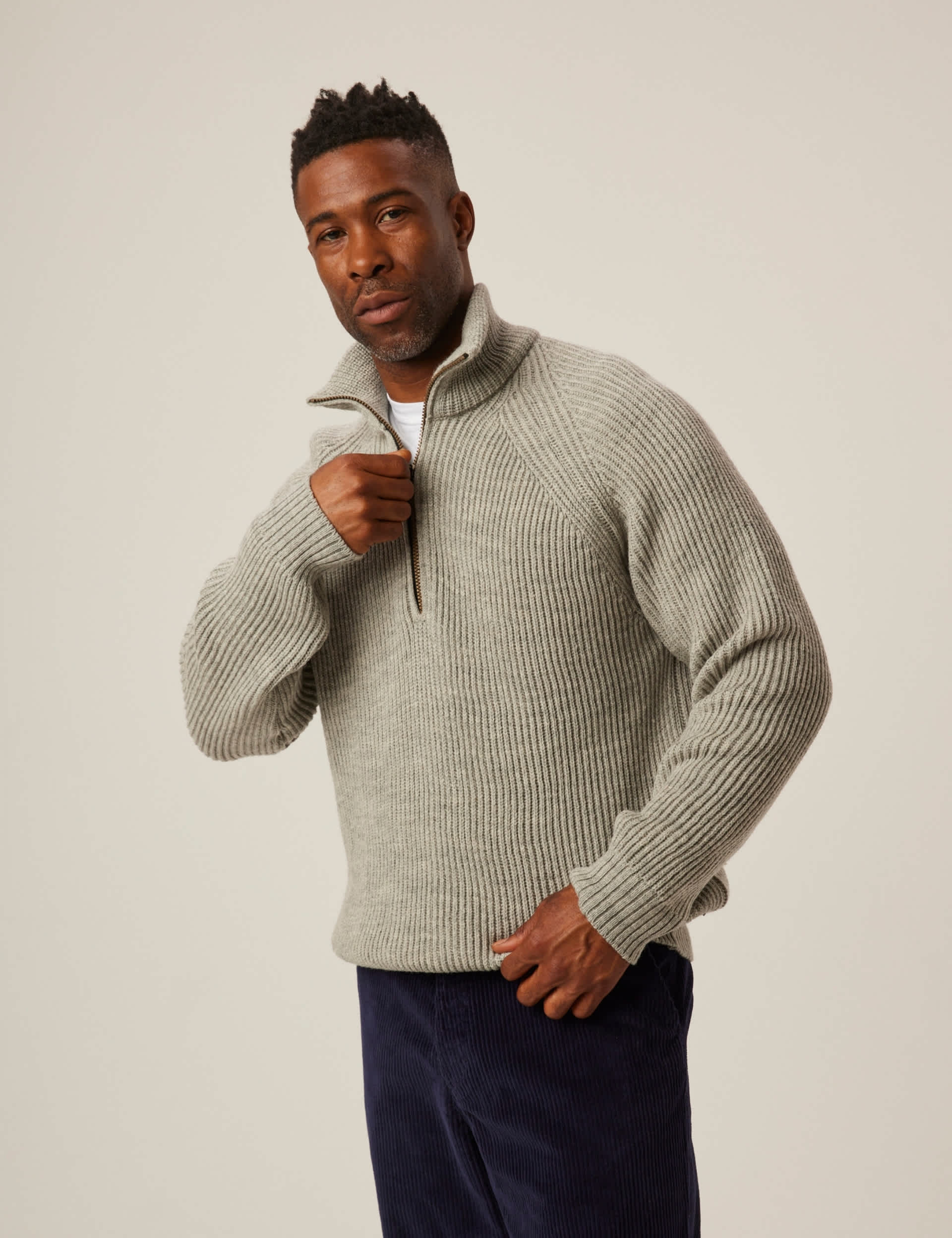 Peregrine Men's Pure Wool Ribbed Half Zip Jumper - XL - Grey, Grey