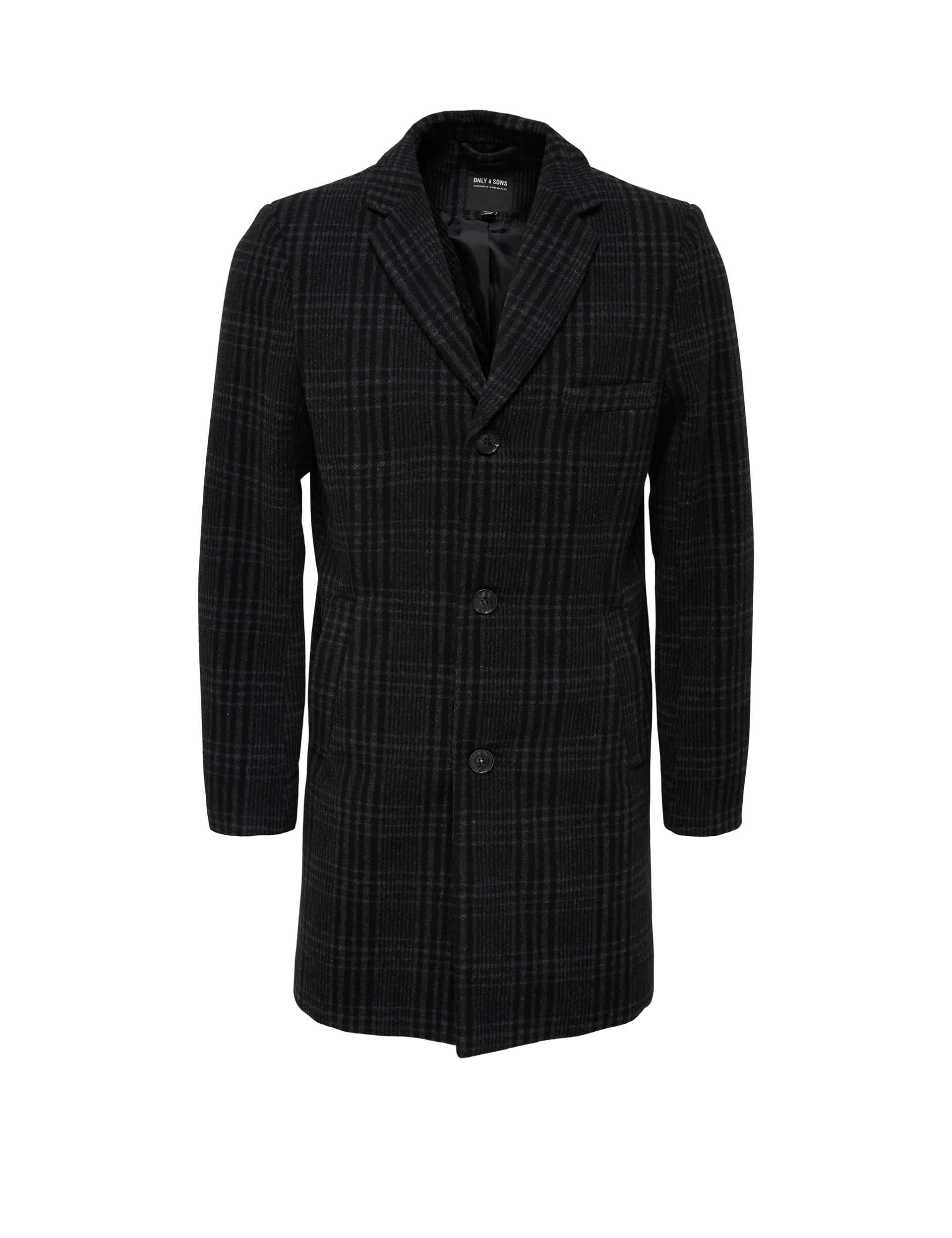 Only & Sons Men's Checked Overcoat - S - Grey Mix, Grey Mix