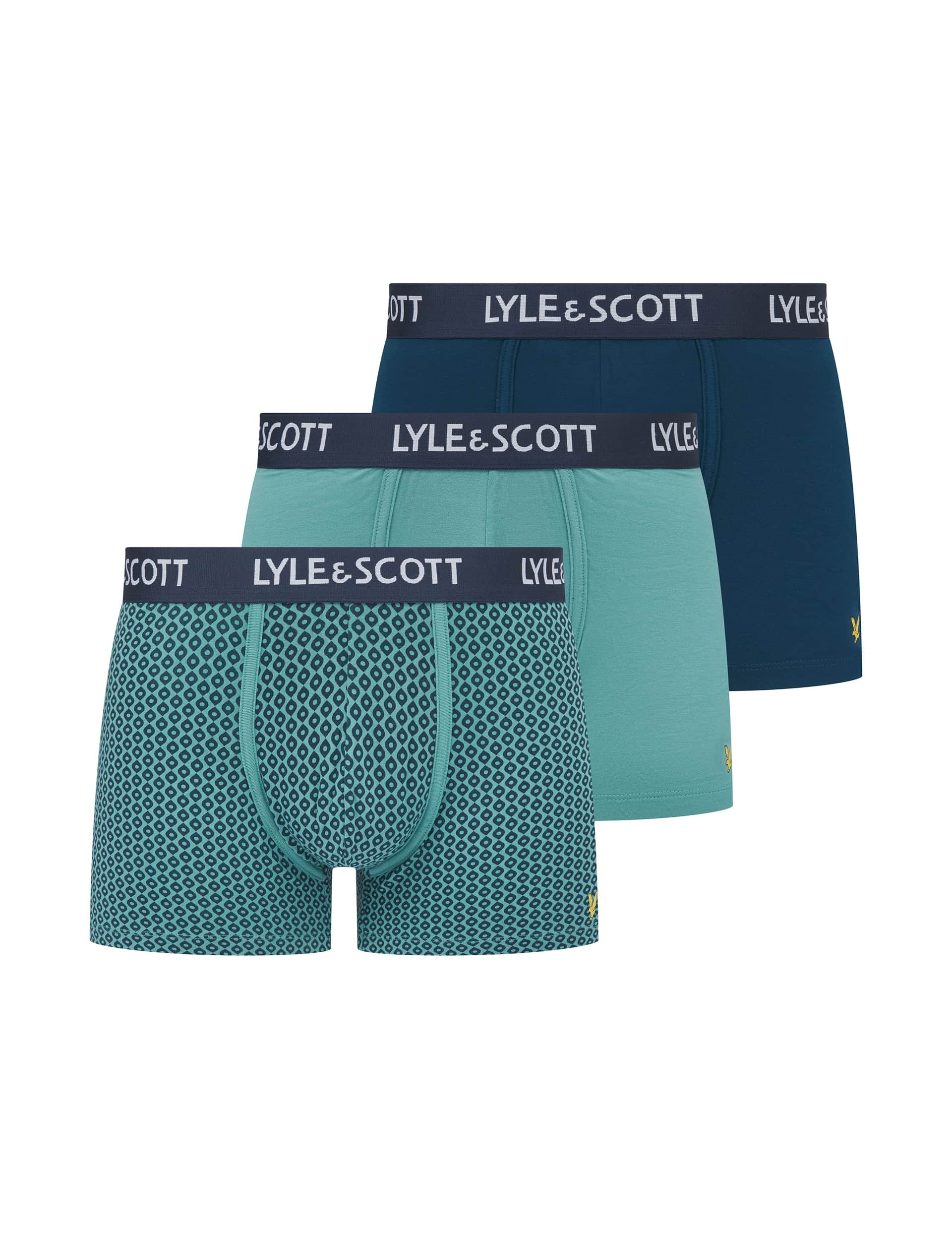 Lyle & Scott Men's 3pk Modal Rich Assorted Patterned Trunks - Blue Mix, Blue Mix,Black Mix