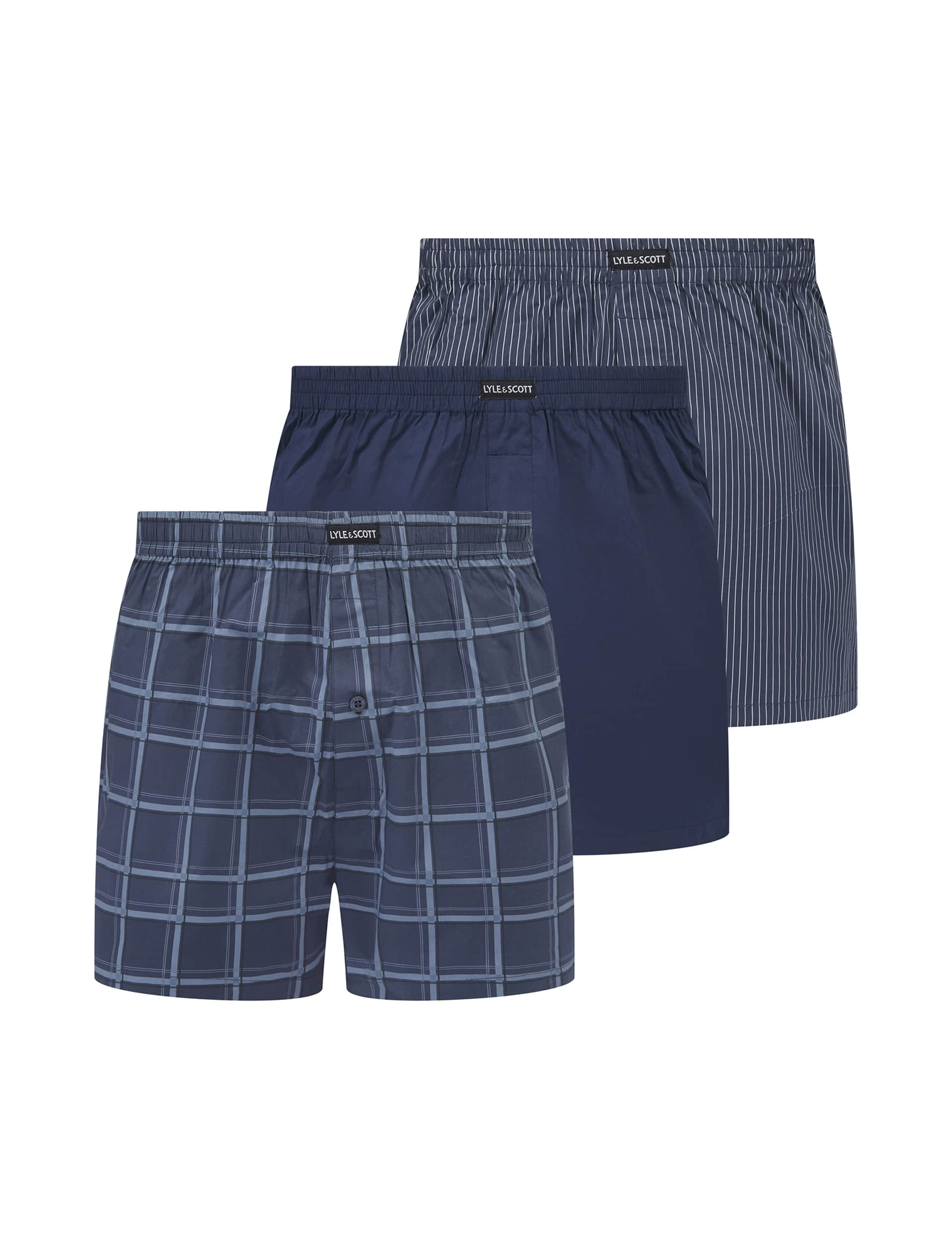 Lyle & Scott Men's 3pk Cotton Rich Assorted Pattern Boxers - M - Navy Mix, Navy Mix