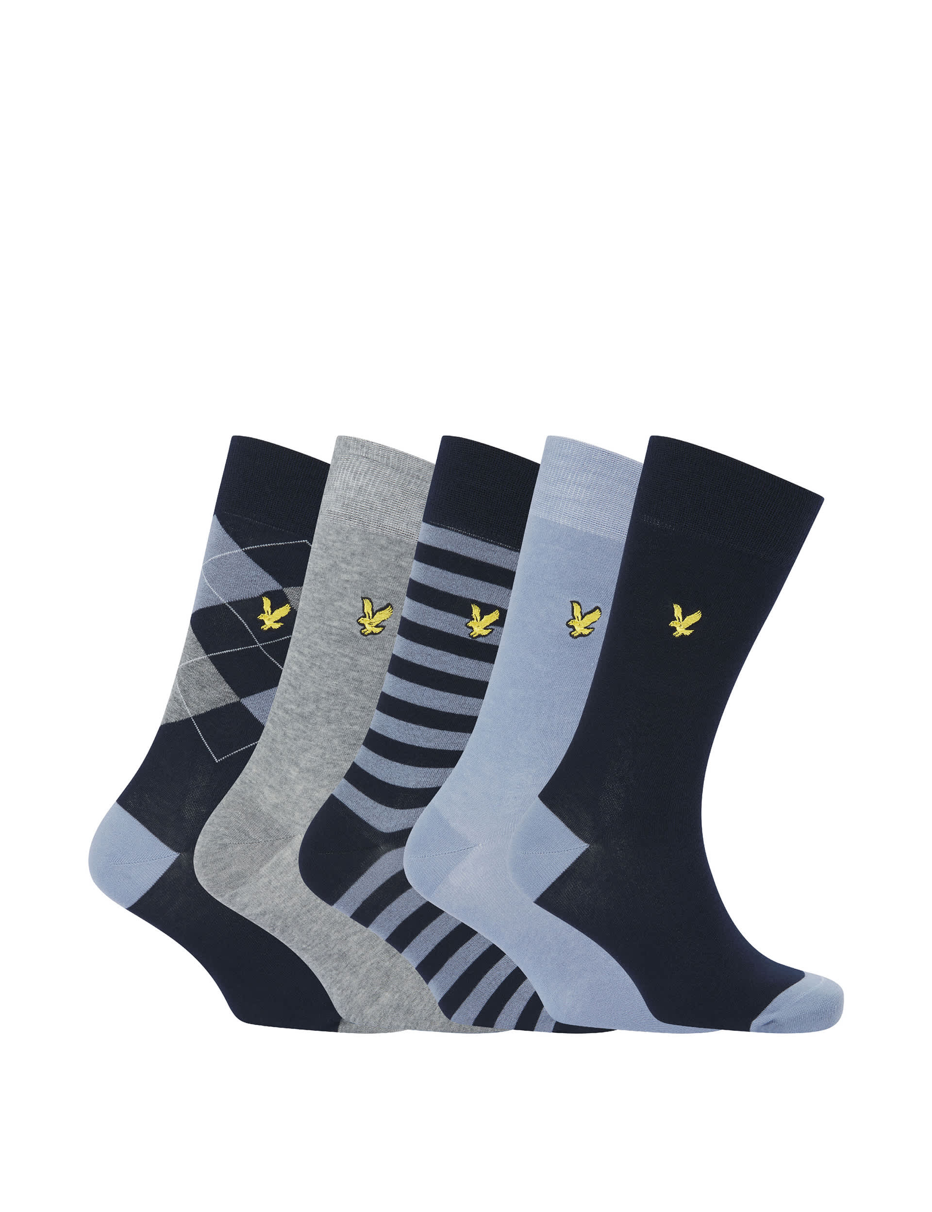 Lyle & Scott Men's 5pk Assorted Cotton Rich Socks - Navy Mix, Navy Mix