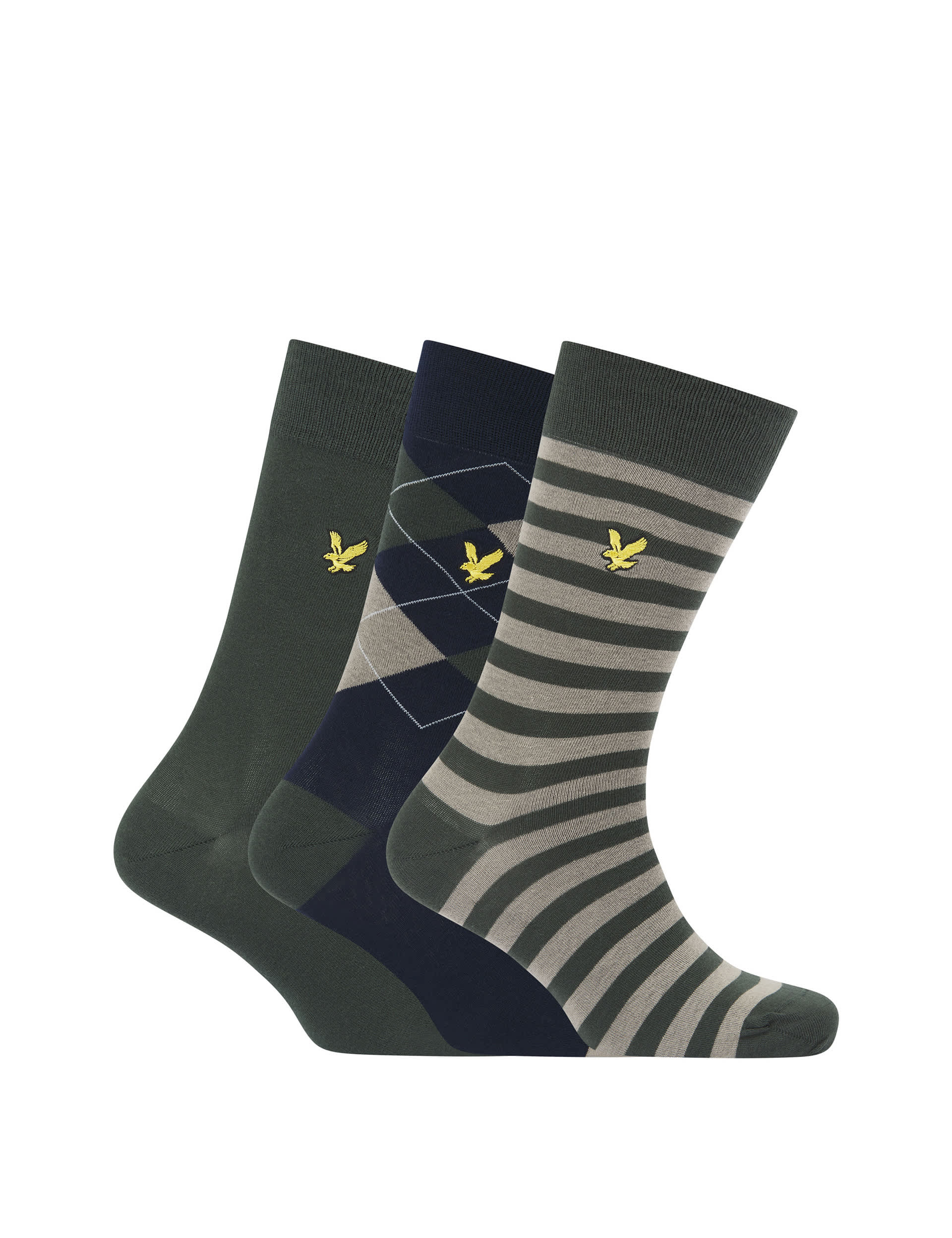 Lyle & Scott Men's 3pk Assorted Cotton Rich Socks - Green Mix, Green Mix