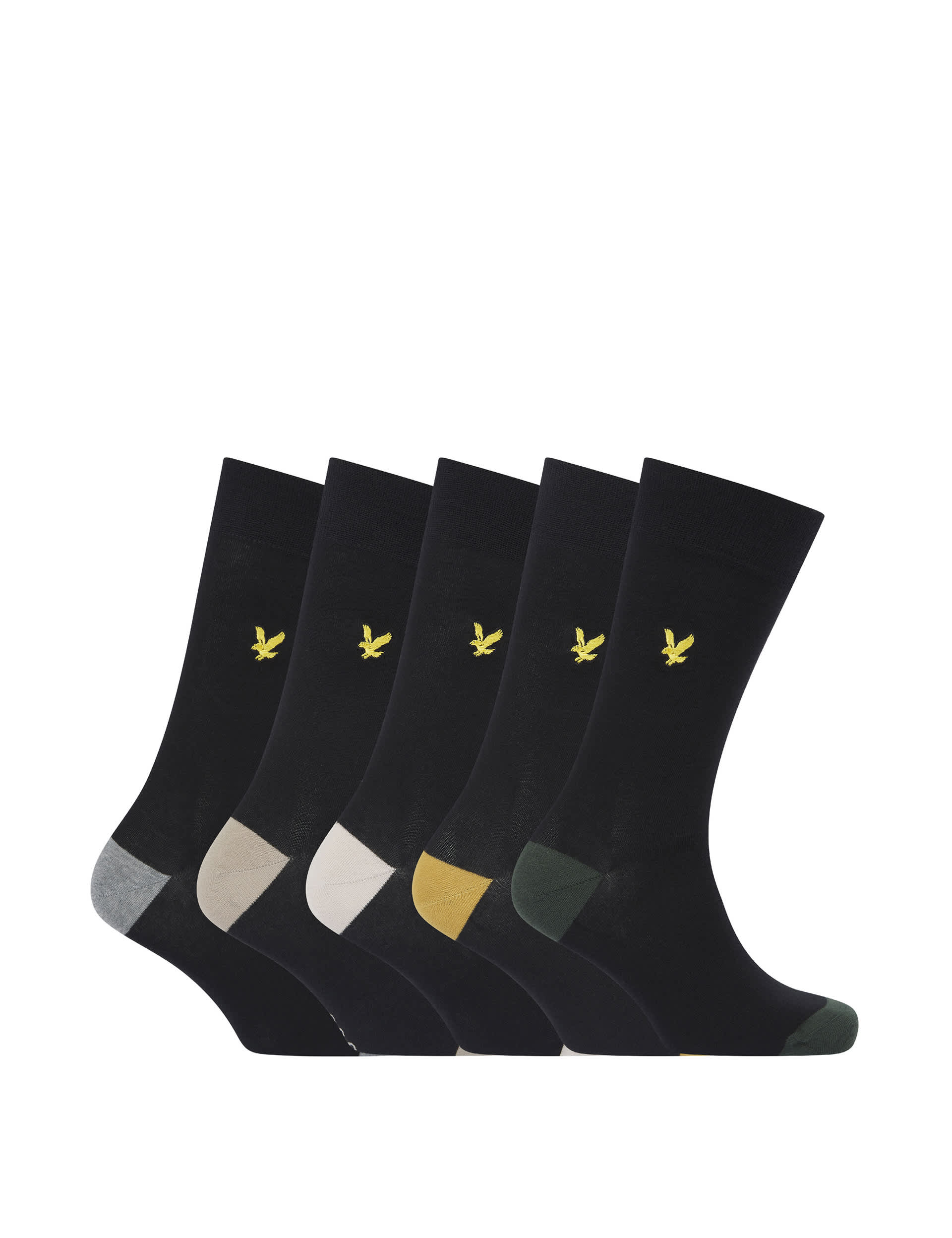 Lyle & Scott Men's 5pk Contrast Heel Cotton Rich Socks - Black Mix, Black Mix,Navy Mix