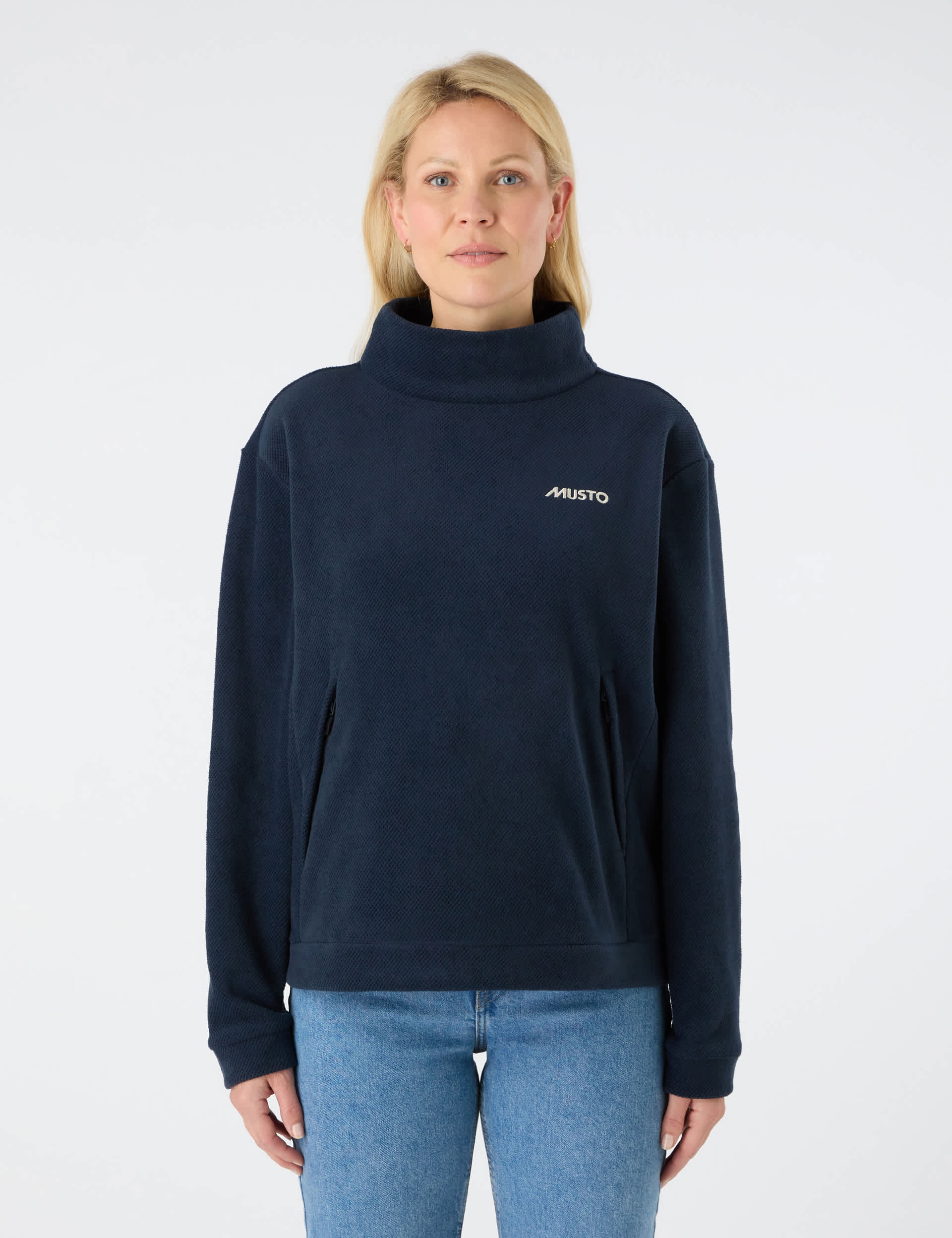 Musto Women's Fleece Funnel Neck Jumper - 14REG - Navy, Dark Grey,Navy