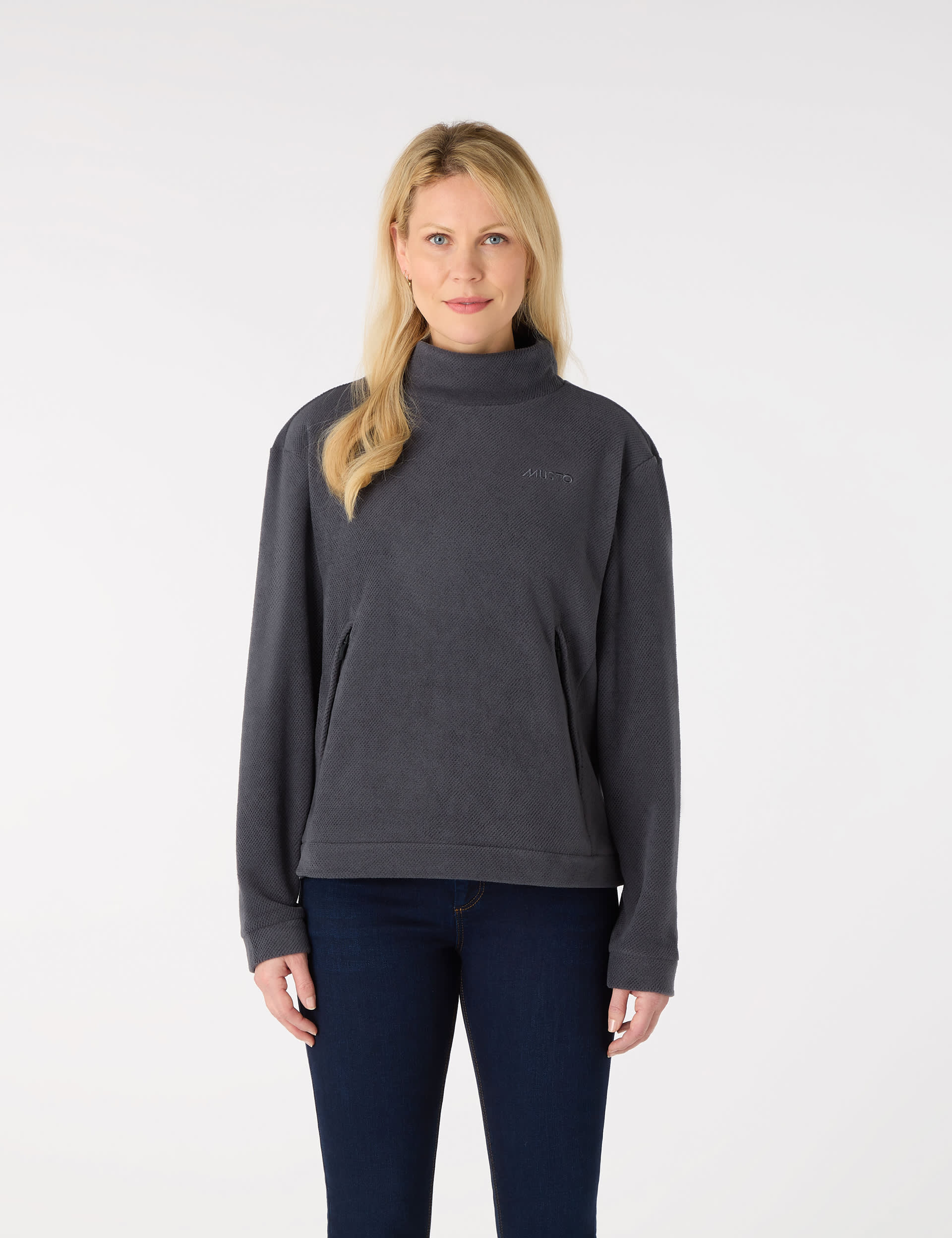 Musto Women's Fleece Funnel Neck Jumper - 14REG - Dark Grey, Dark Grey,Navy