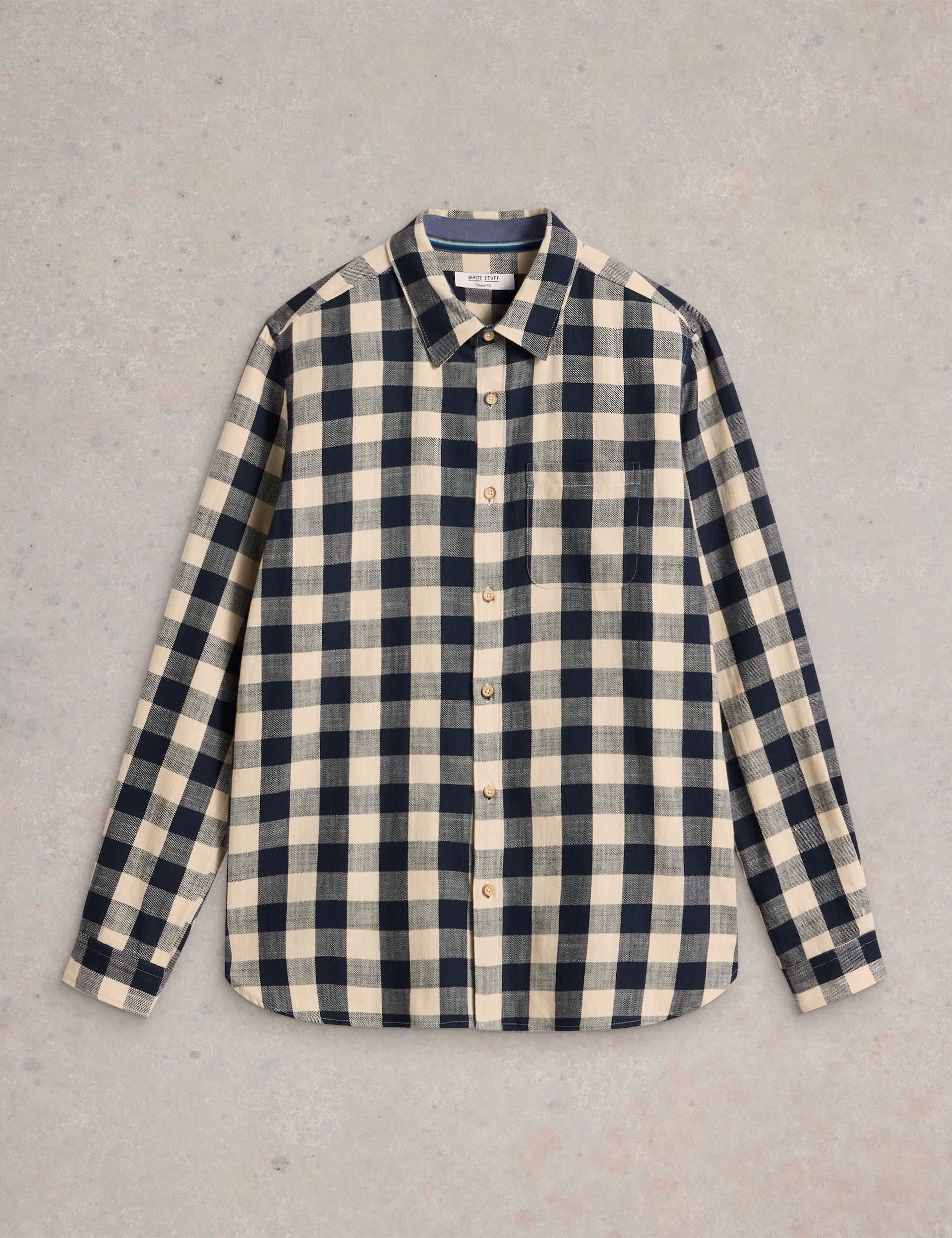 White Stuff Men's Pure Cotton Flannel Check Shirt - Navy Mix, Navy Mix