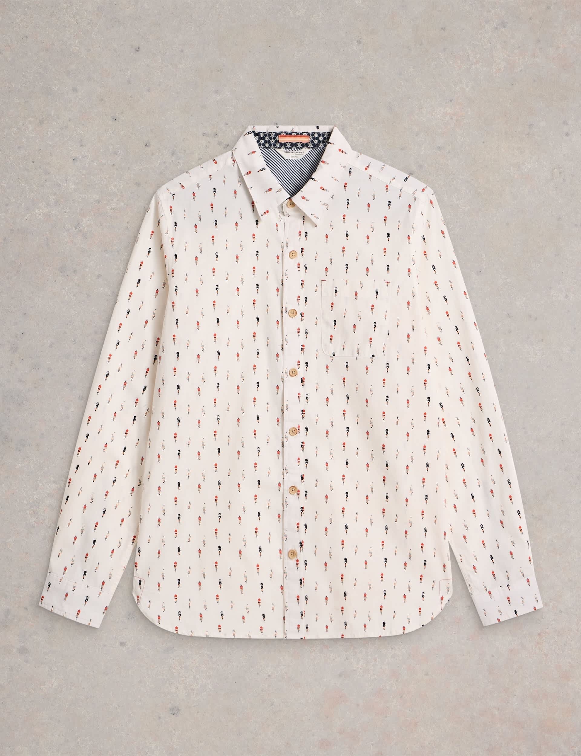 White Stuff Men's Cotton Rich Print Shirt - L - White Mix, White Mix