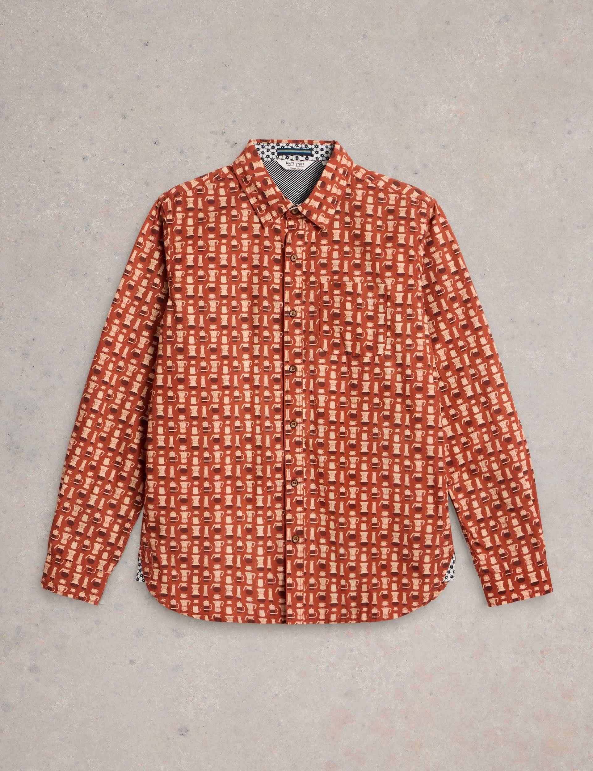 White Stuff Men's Pure Cotton Print Shirt - L - Orange Mix, Orange Mix