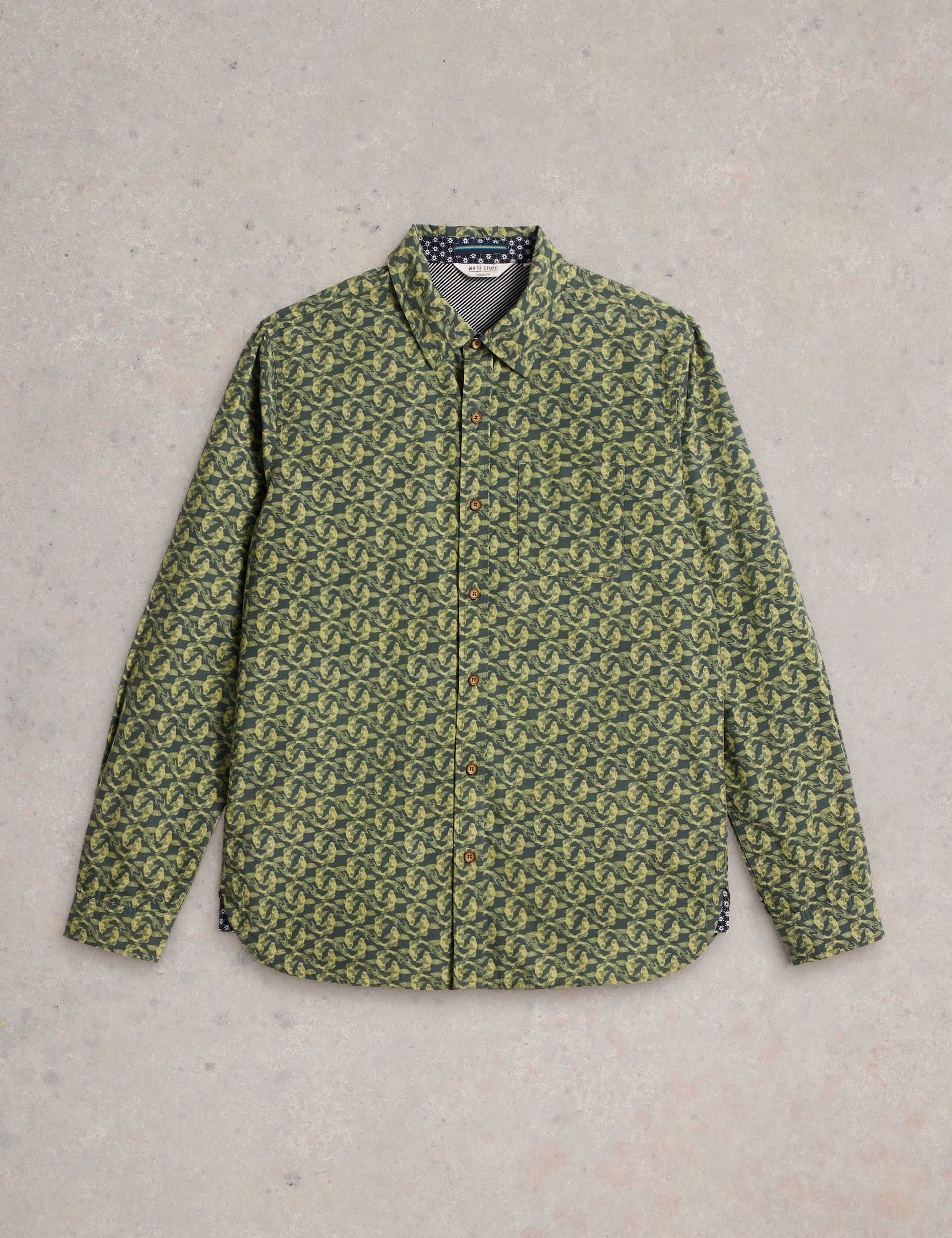 White Stuff Men's Pure Cotton Print Shirt - L - Green Mix, Green Mix