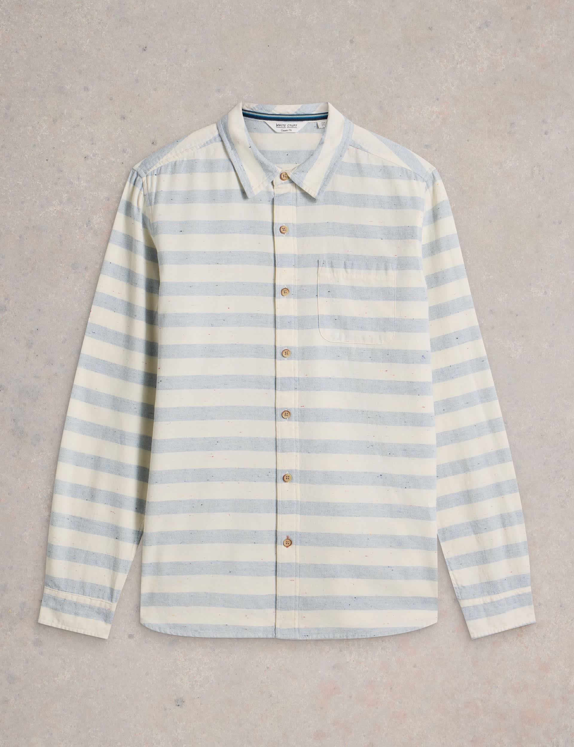 White Stuff Men's Easy Iron Pure Cotton Striped Shirt - L - White Mix, White Mix