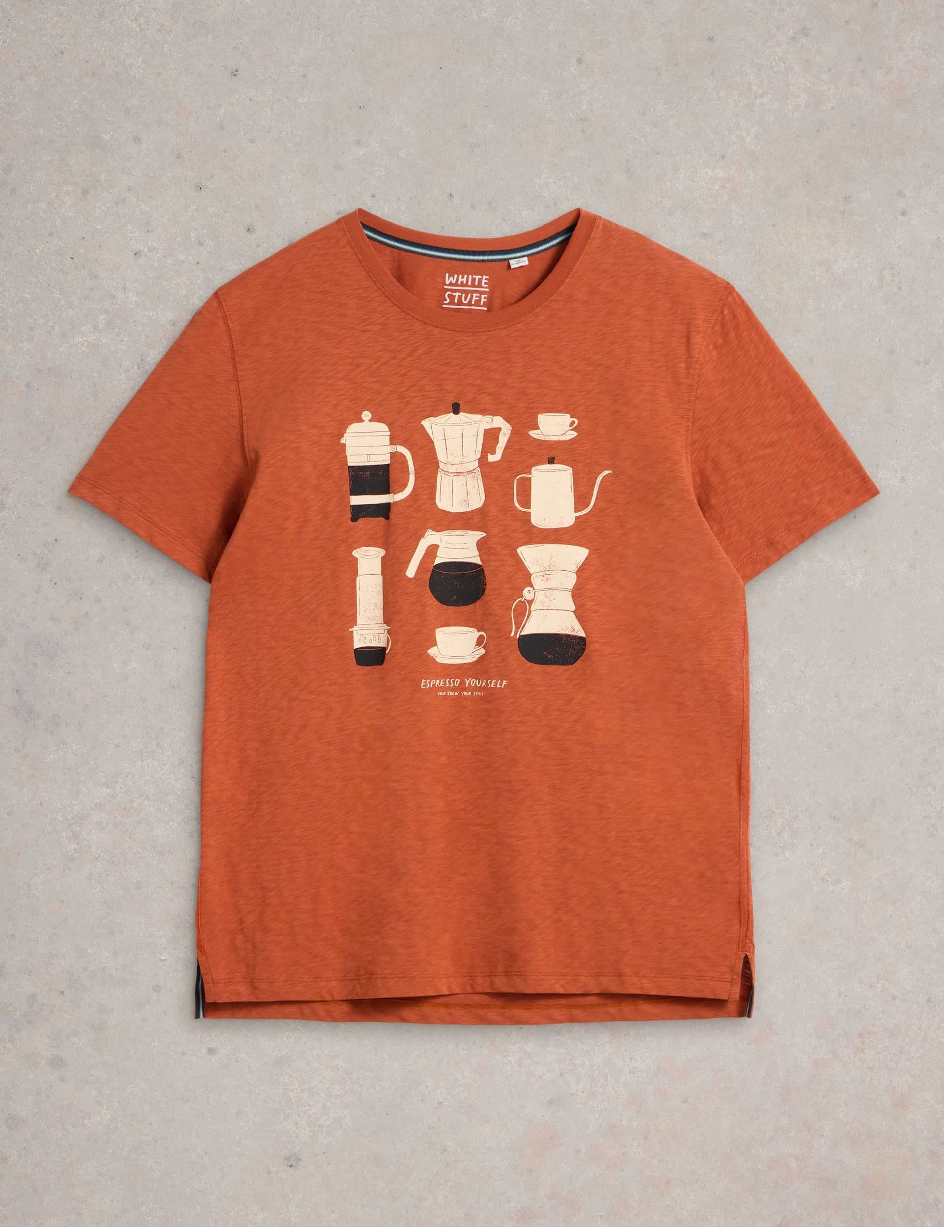 White Stuff Men's Pure Cotton Coffee Graphic T-Shirt - L - Orange Mix, Orange Mix