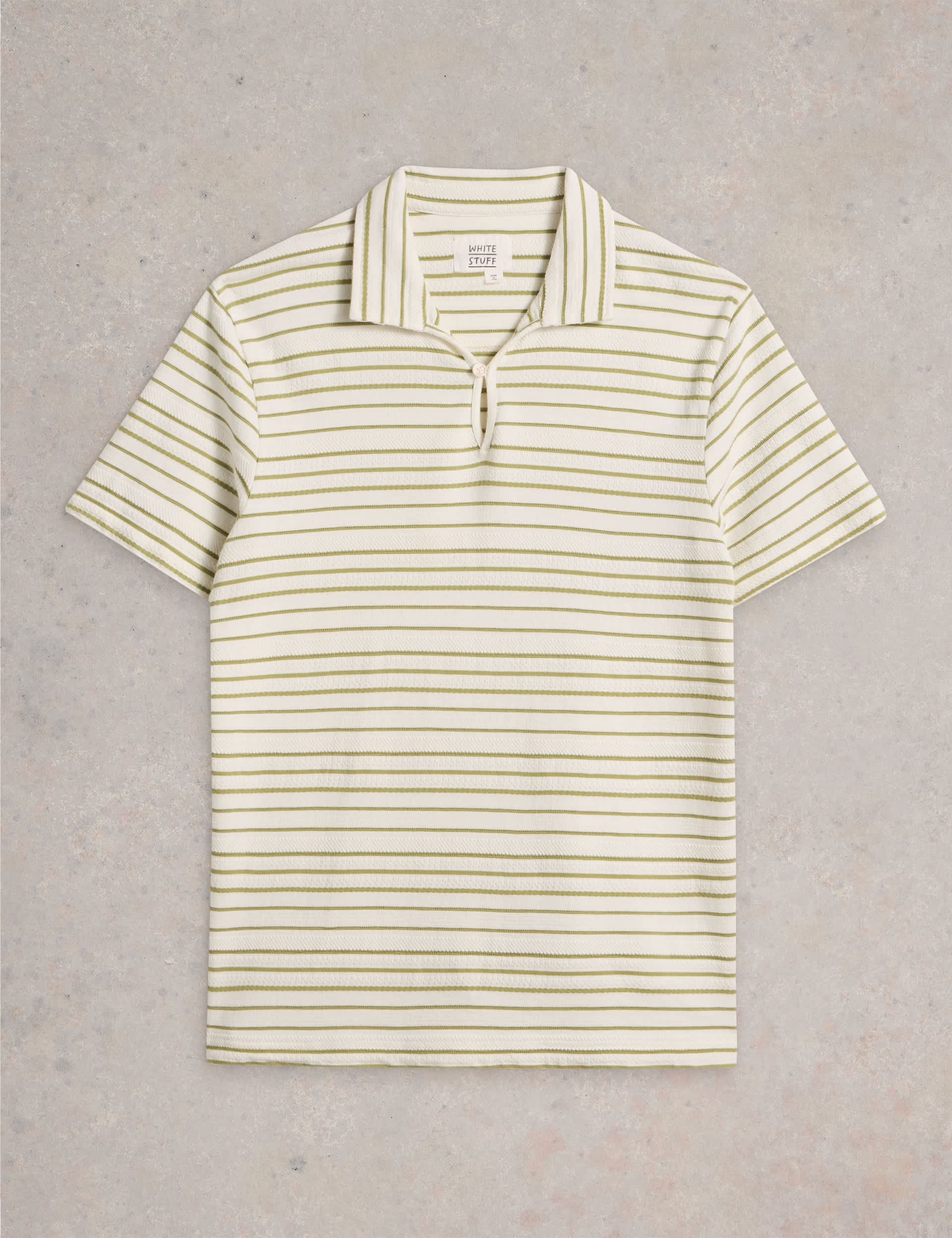 White Stuff Men's Pure Cotton Jacquard Striped Polo Shirt - M - White Mix, White Mix