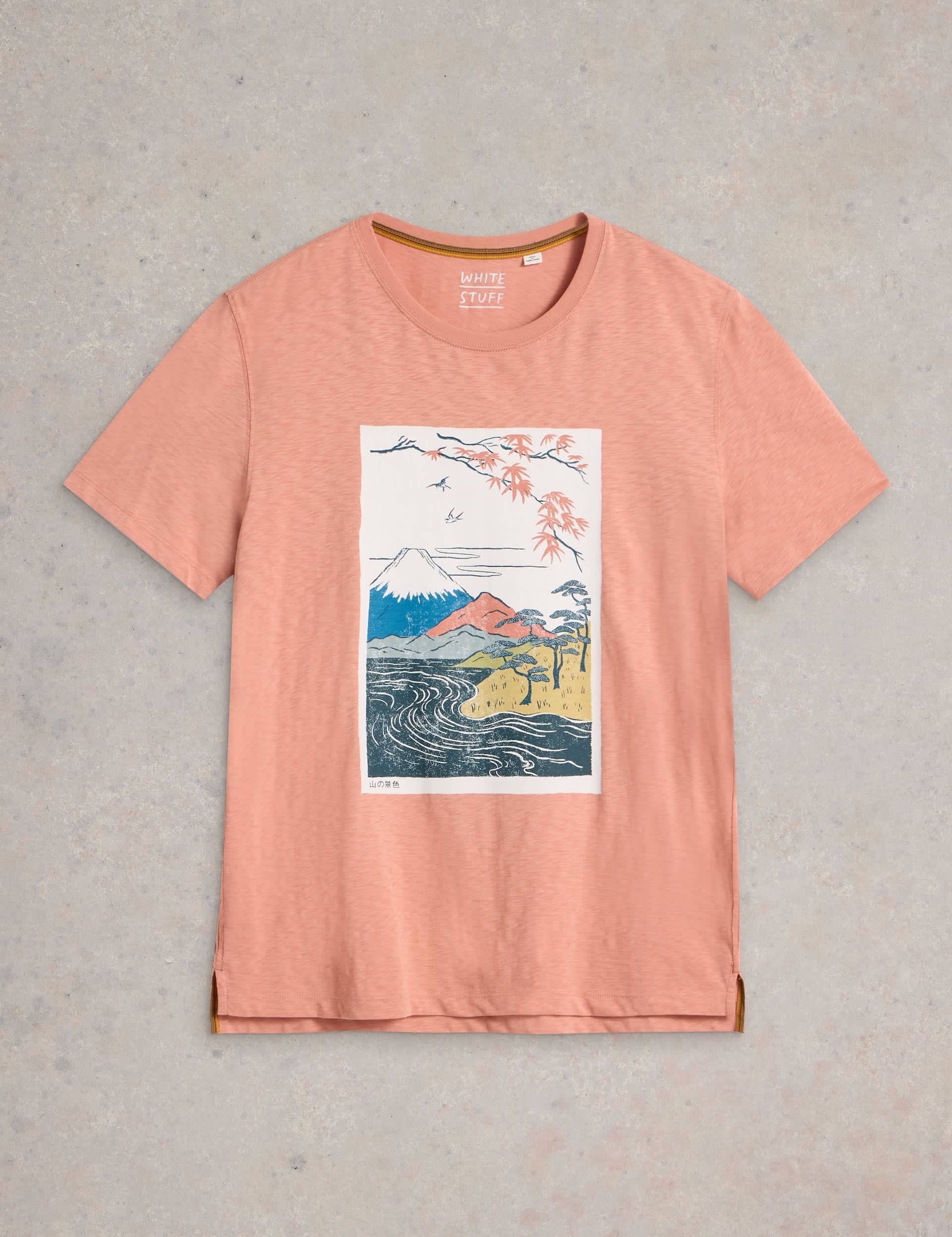 White Stuff Men's Pure Cotton Mountain Graphic T-Shirt - L - Pink Mix, Pink Mix