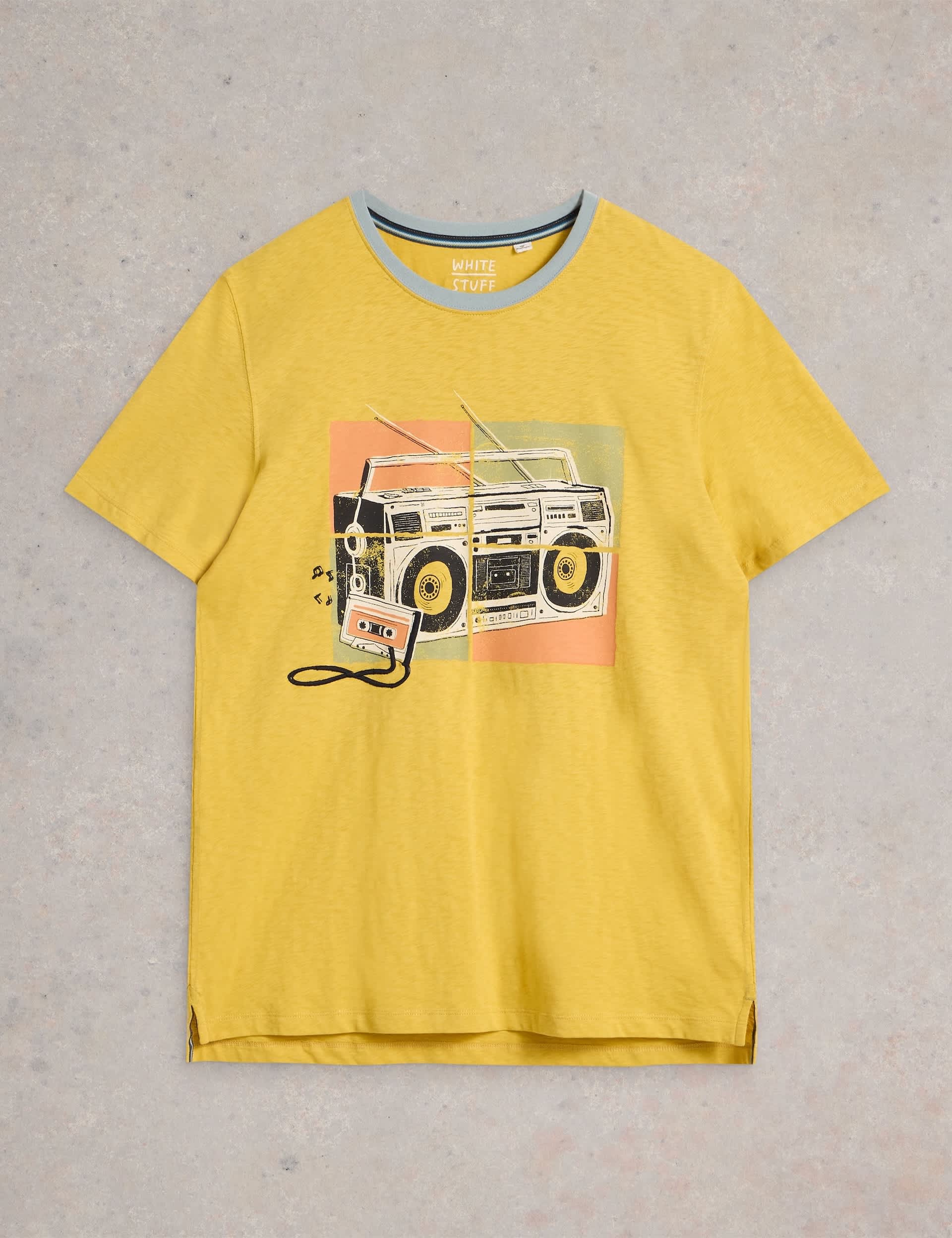 White Stuff Men's Pure Cotton Stereo Graphic T-Shirt - M - Yellow Mix, Yellow Mix