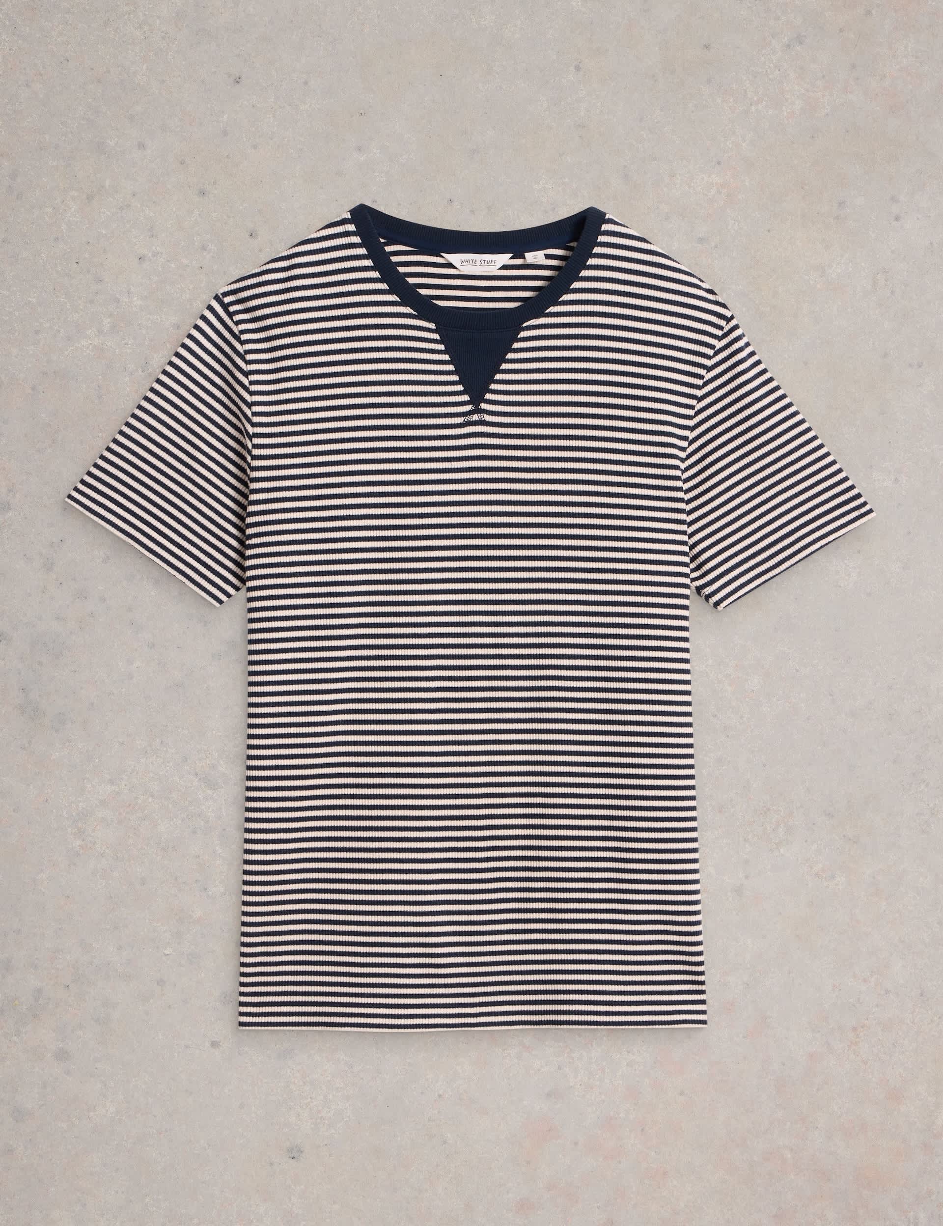 White Stuff Men's Cotton Rich Striped Crew Neck T-Shirt - L - Navy Mix, Navy Mix