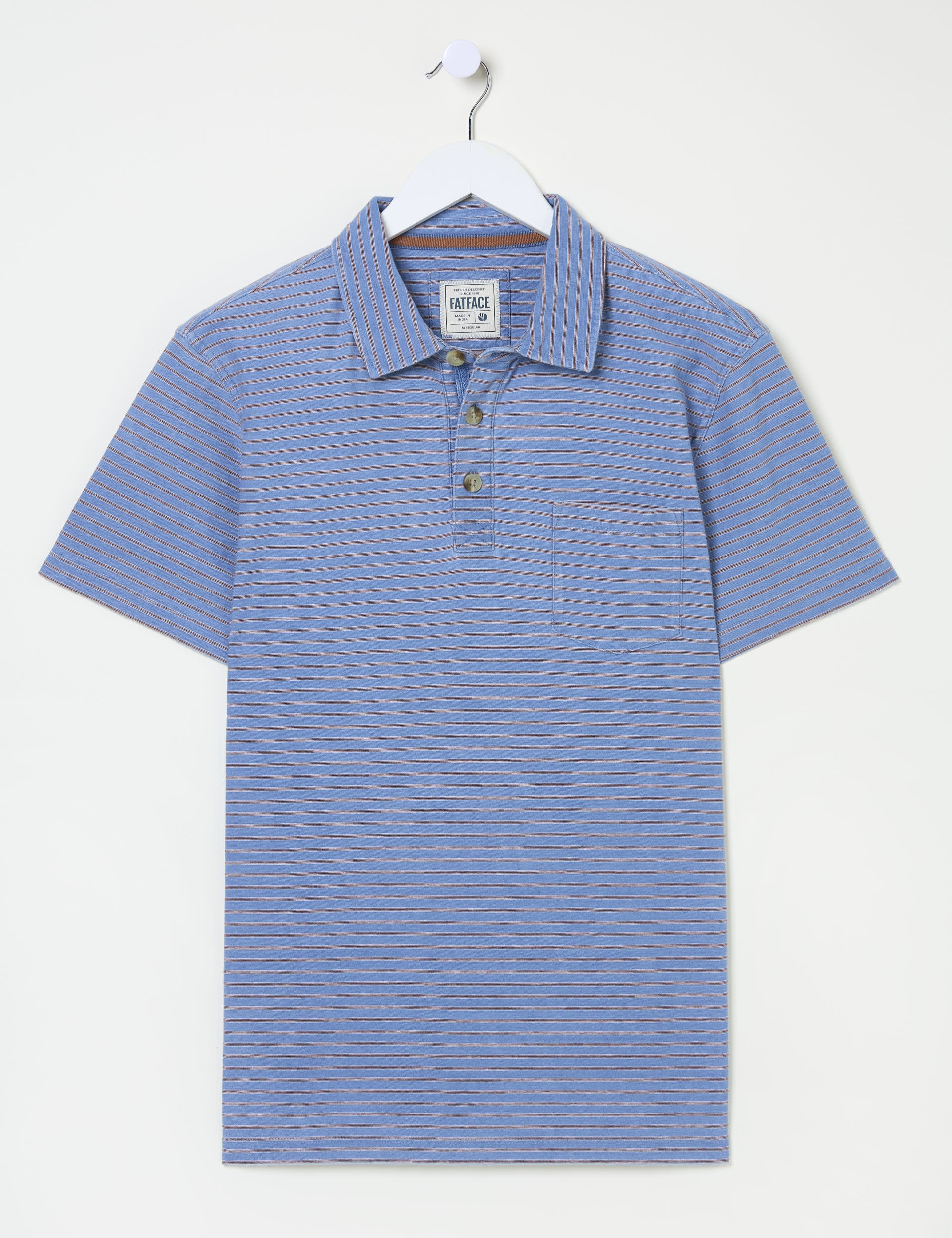 Fatface Men's Pure Cotton Striped Polo Shirt - LREG - Blue Mix, Blue Mix