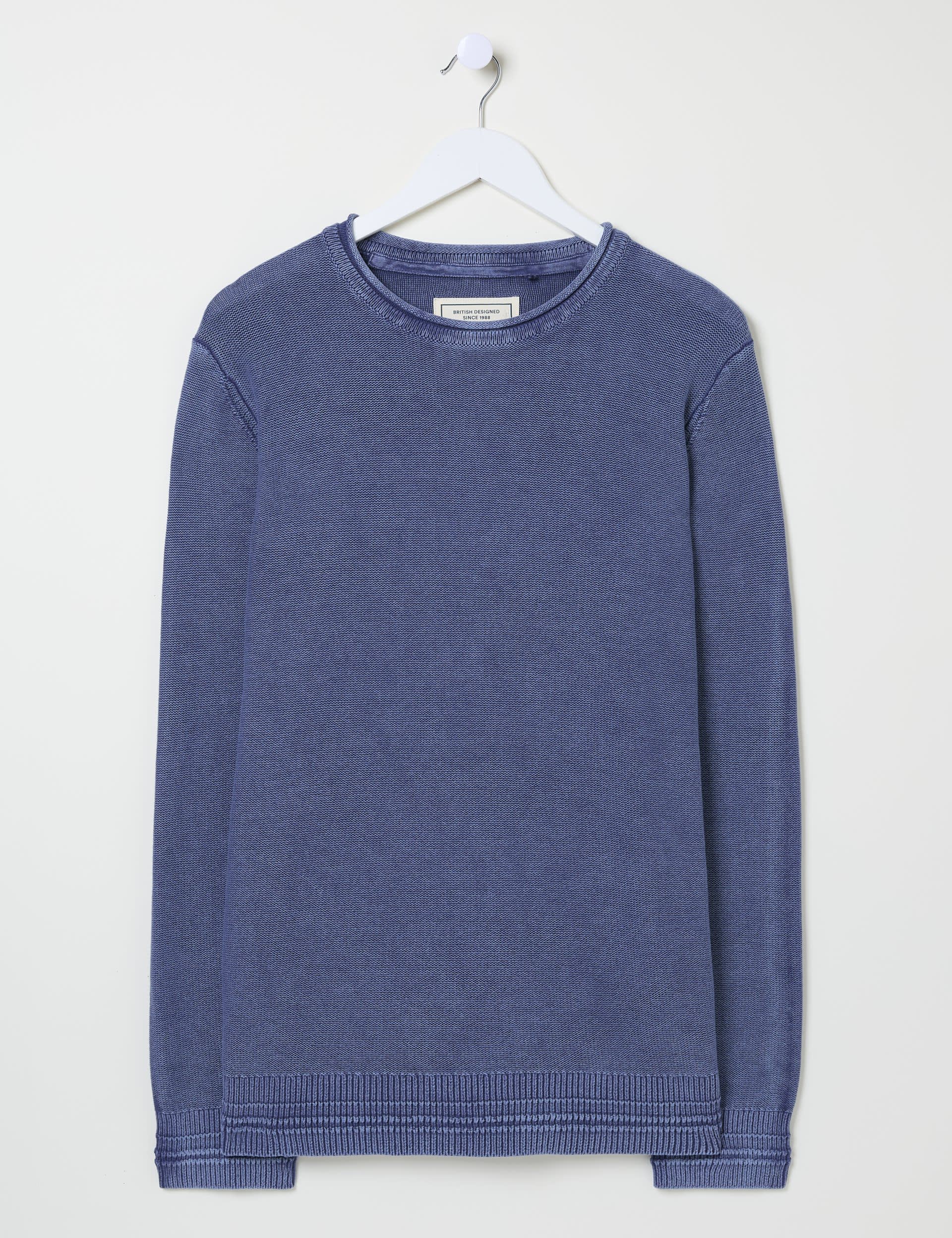 Fatface Men's Pure Cotton Textured Crew Neck Jumper - XLREG - Navy, Navy