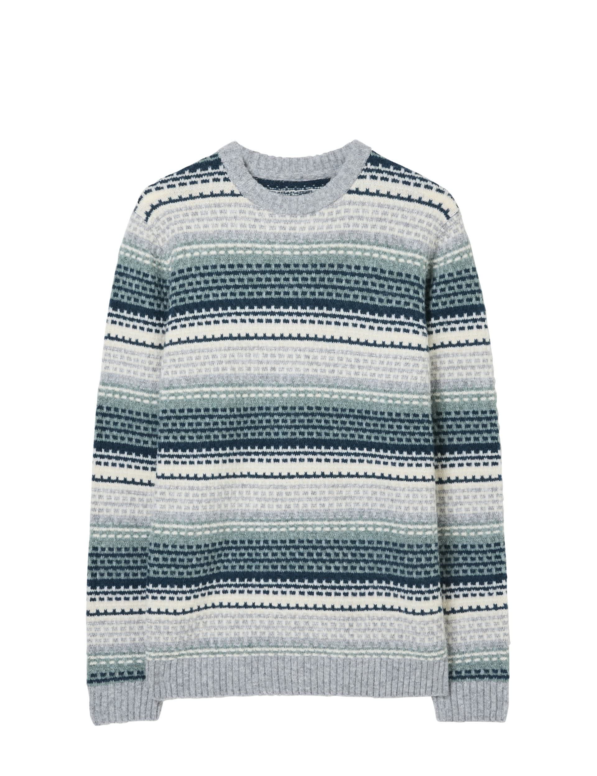 Fatface Men's Textured Striped Crew Neck Jumper with Wool - XLREG - Teal, Teal