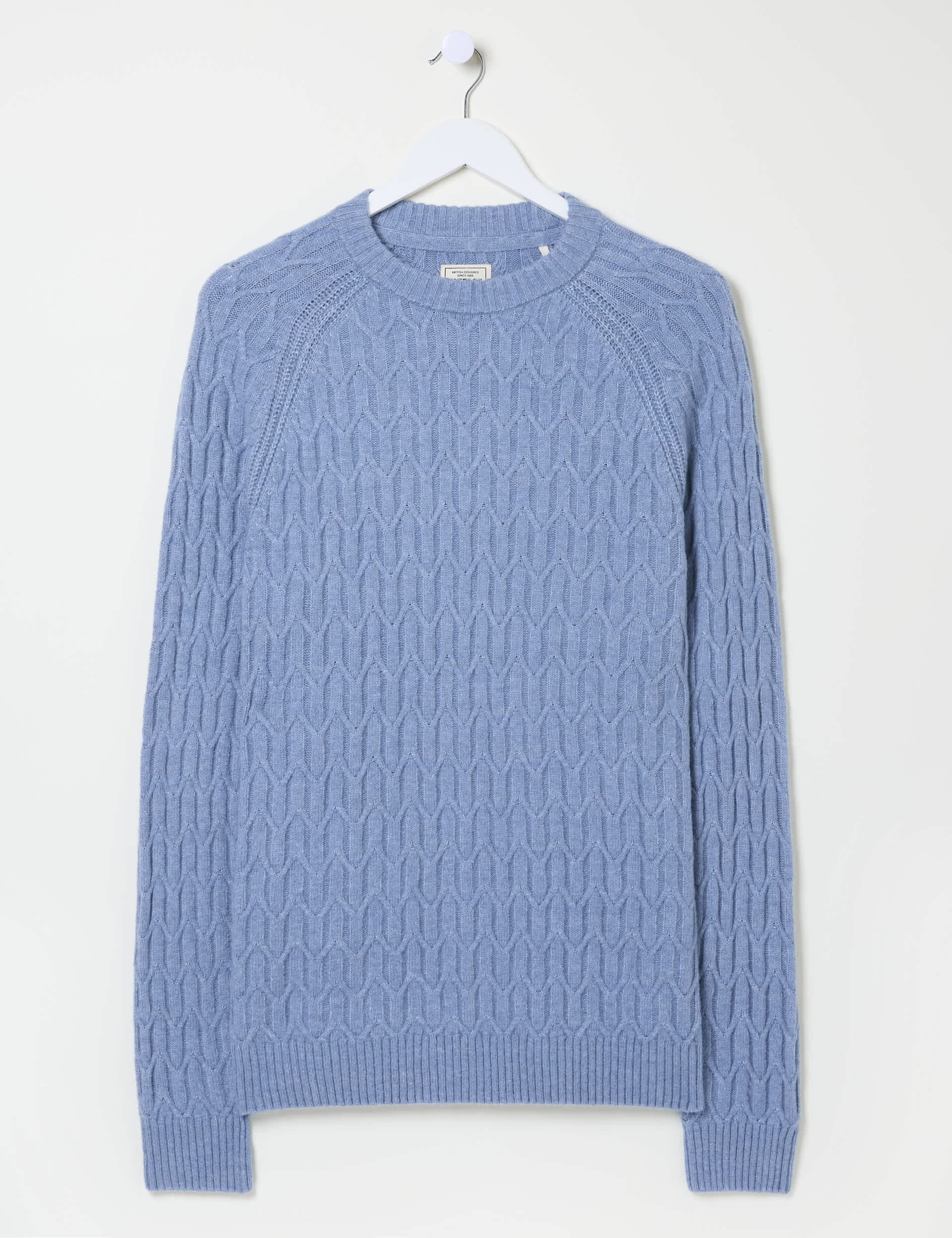 Fatface Men's Textured Crew Neck Jumper - LREG - Blue, Blue