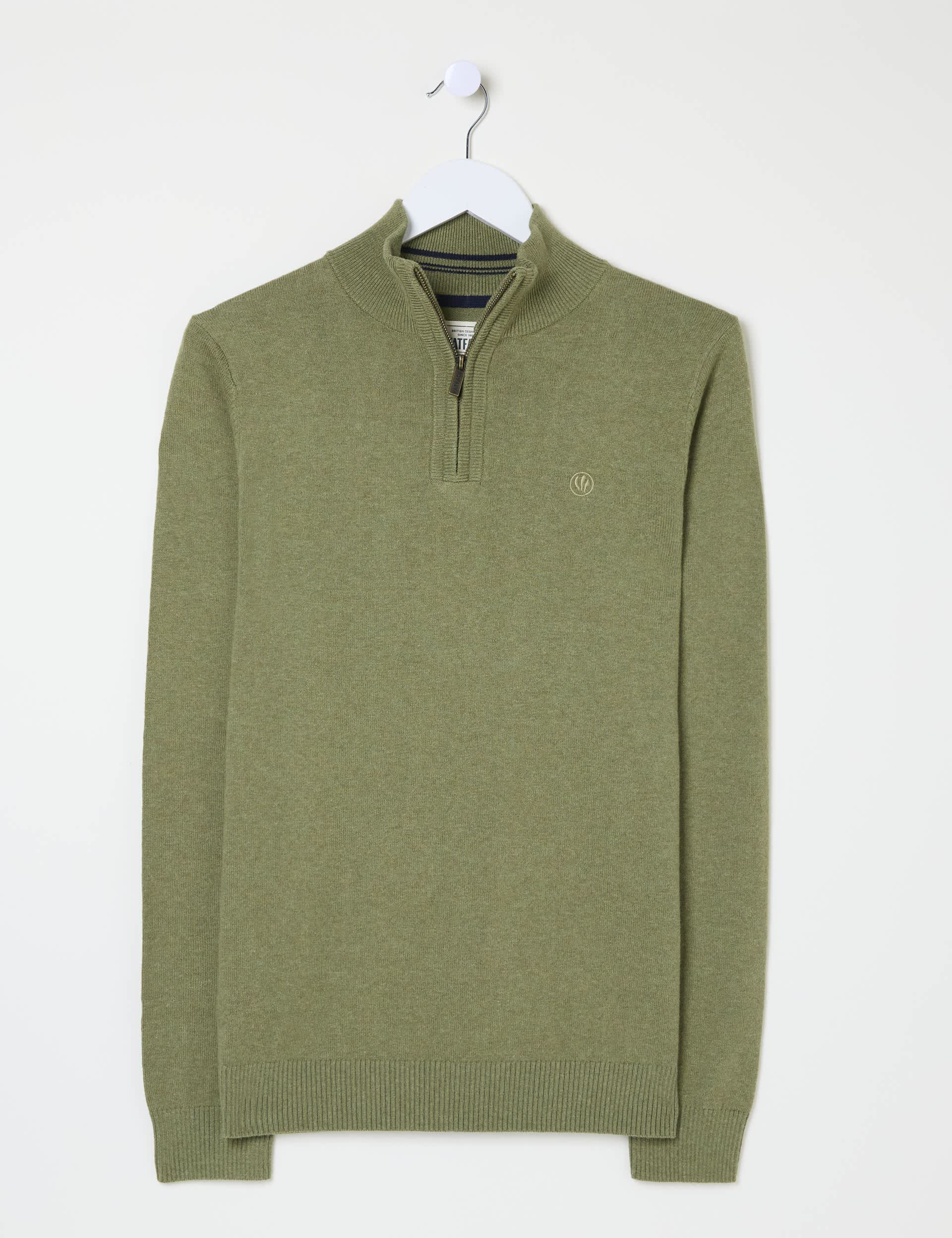 Fatface Men's Half-Zip Jumper with Cashmere - LREG - Green, Green