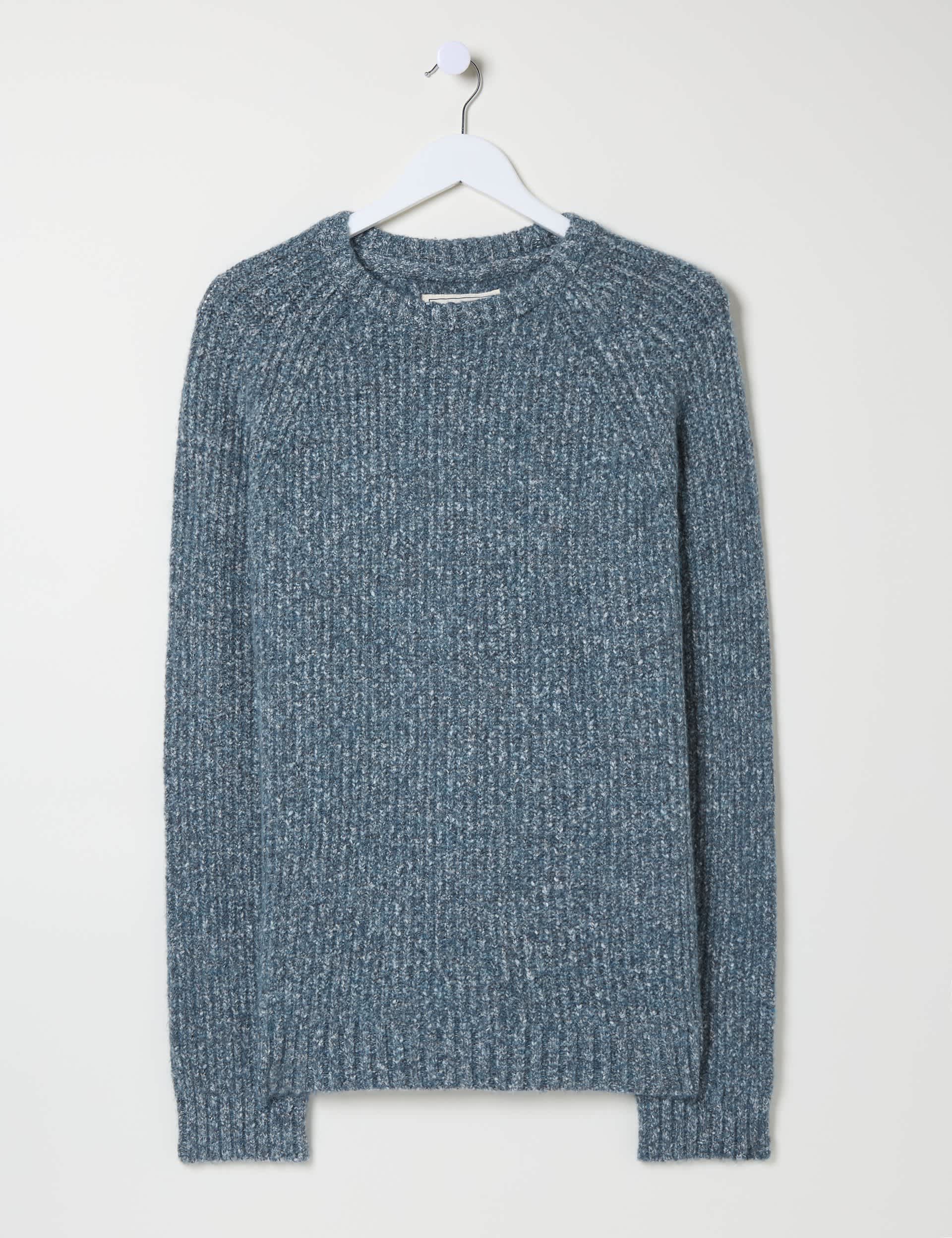 Fatface Men's Cotton Blend Textured Crew Neck Jumper - XLREG - Blue, Blue