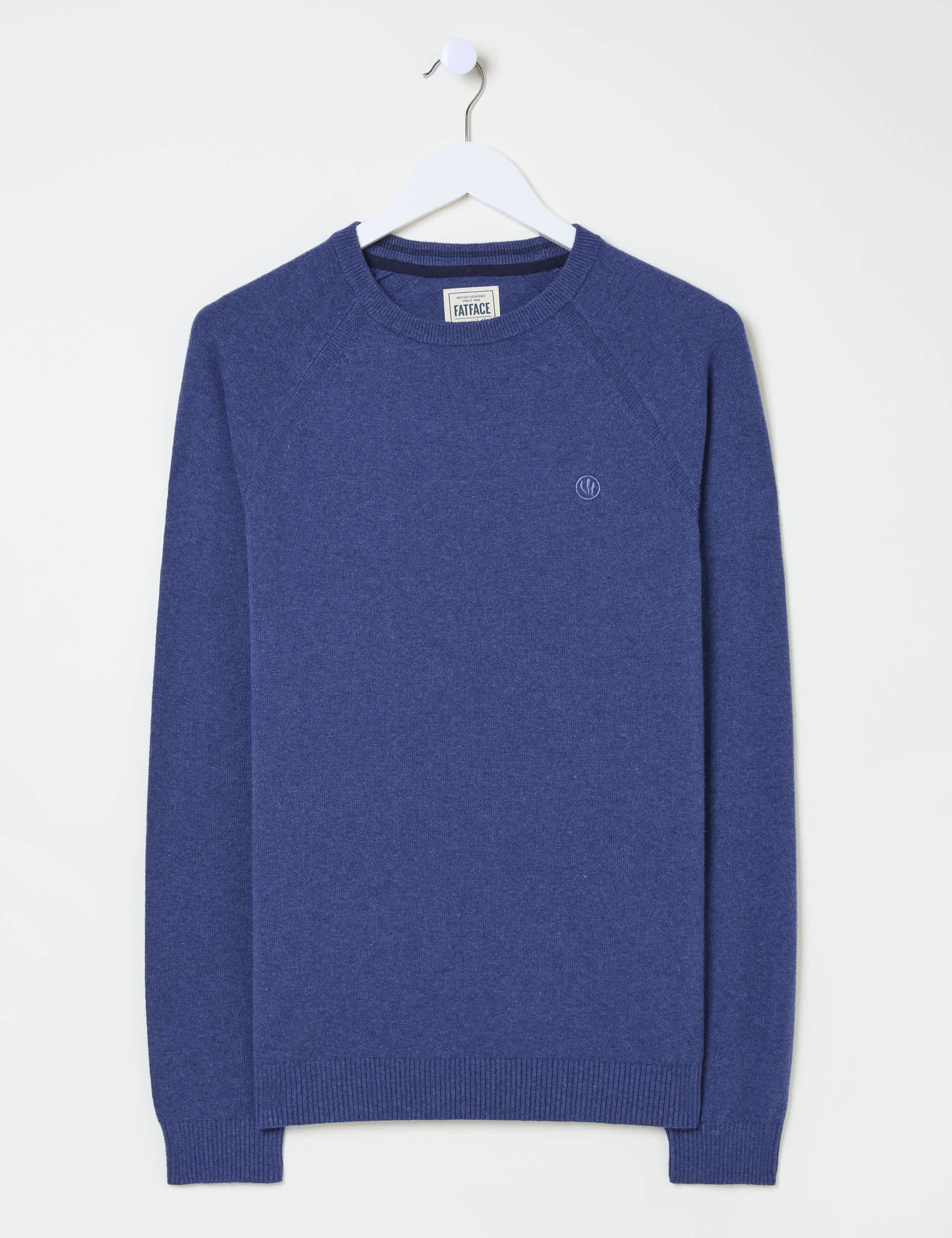 Fatface Men's Crew Neck Jumper with Cashmere - XLREG - Blue Denim, Blue Denim