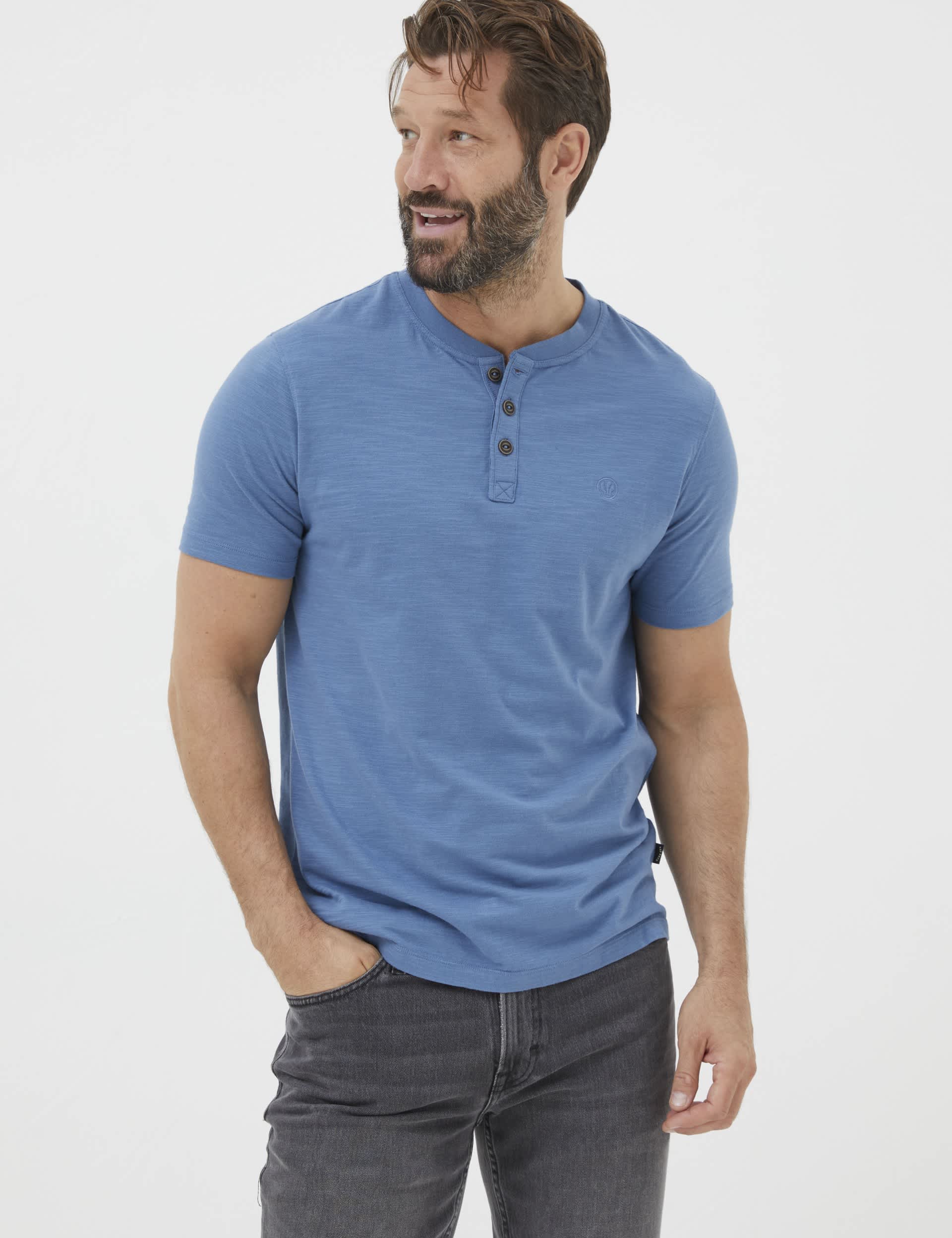 Fatface Men's Cotton Henley T-Shirt - XSREG - Blue, Blue