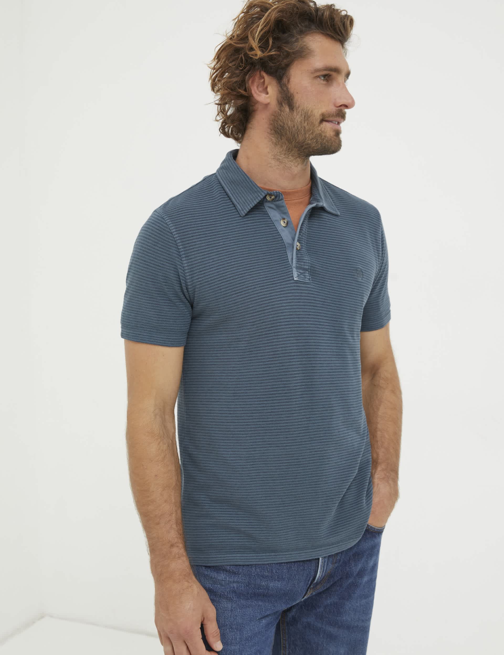 Fatface Men's Cotton Pique Striped Polo Shirt