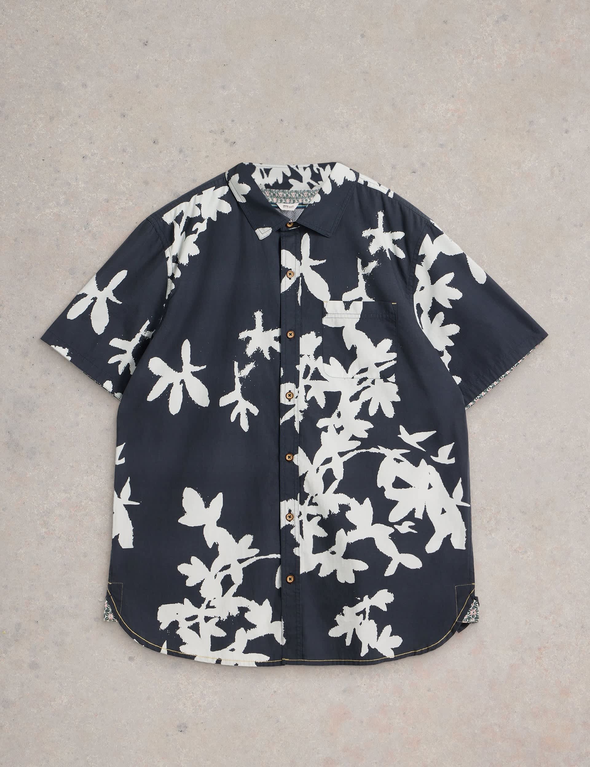 White Stuff Men's Pure Cotton Floral Print Shirt - M - Navy Mix, Navy Mix