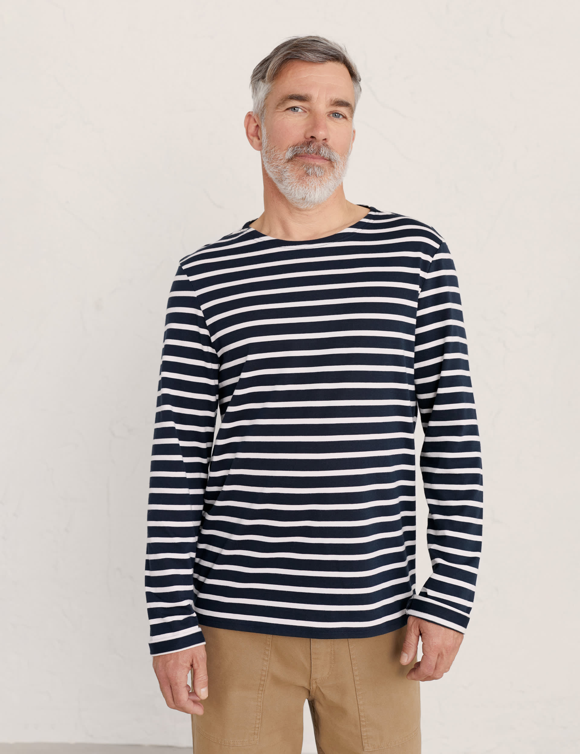 Seasalt Cornwall Men's Cotton Striped Long Sleeve T-Shirt - M - Midnight Mix, Midnight Mix