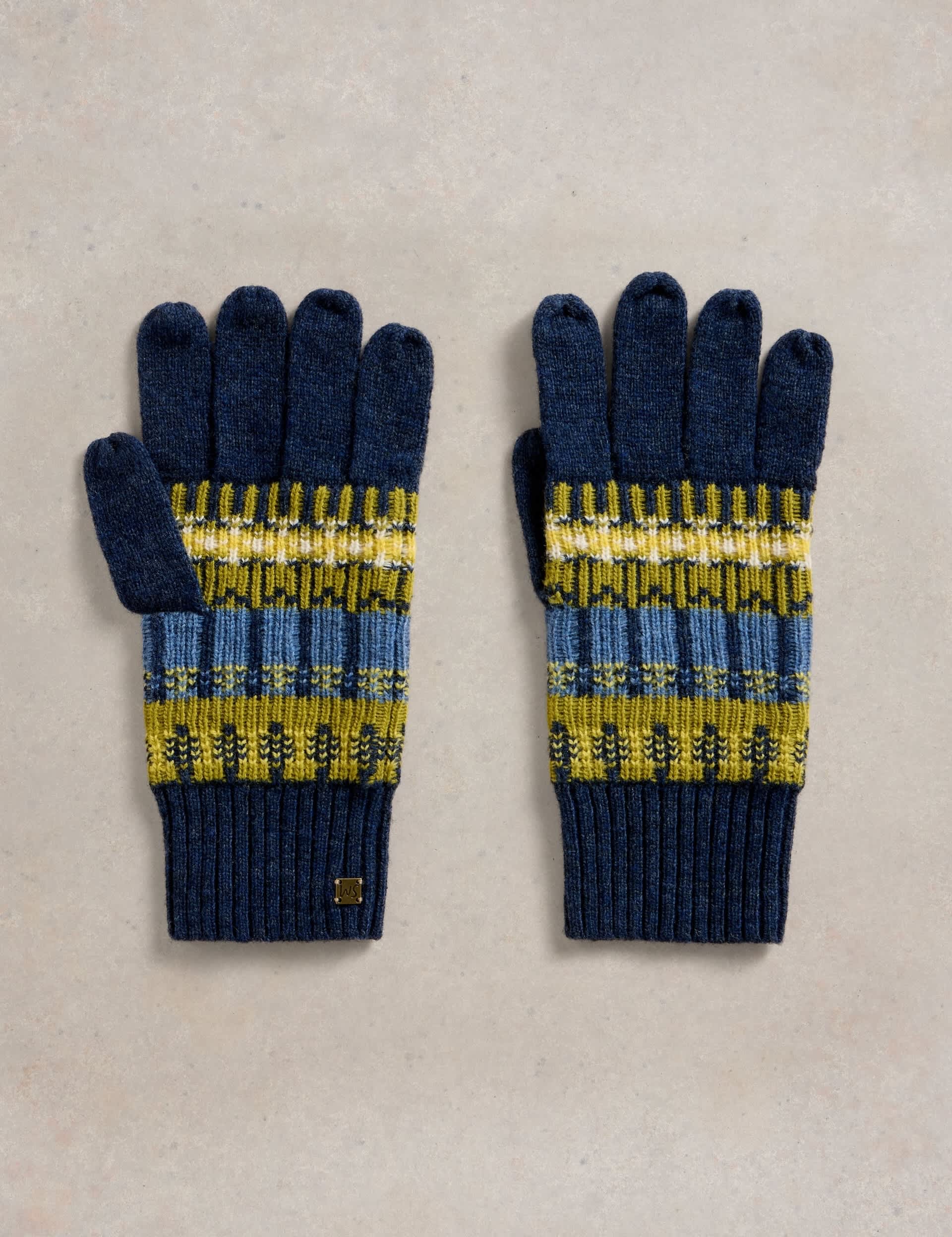 White Stuff Men's Wool Rich Fair Isle Gloves - Navy Mix, Navy Mix