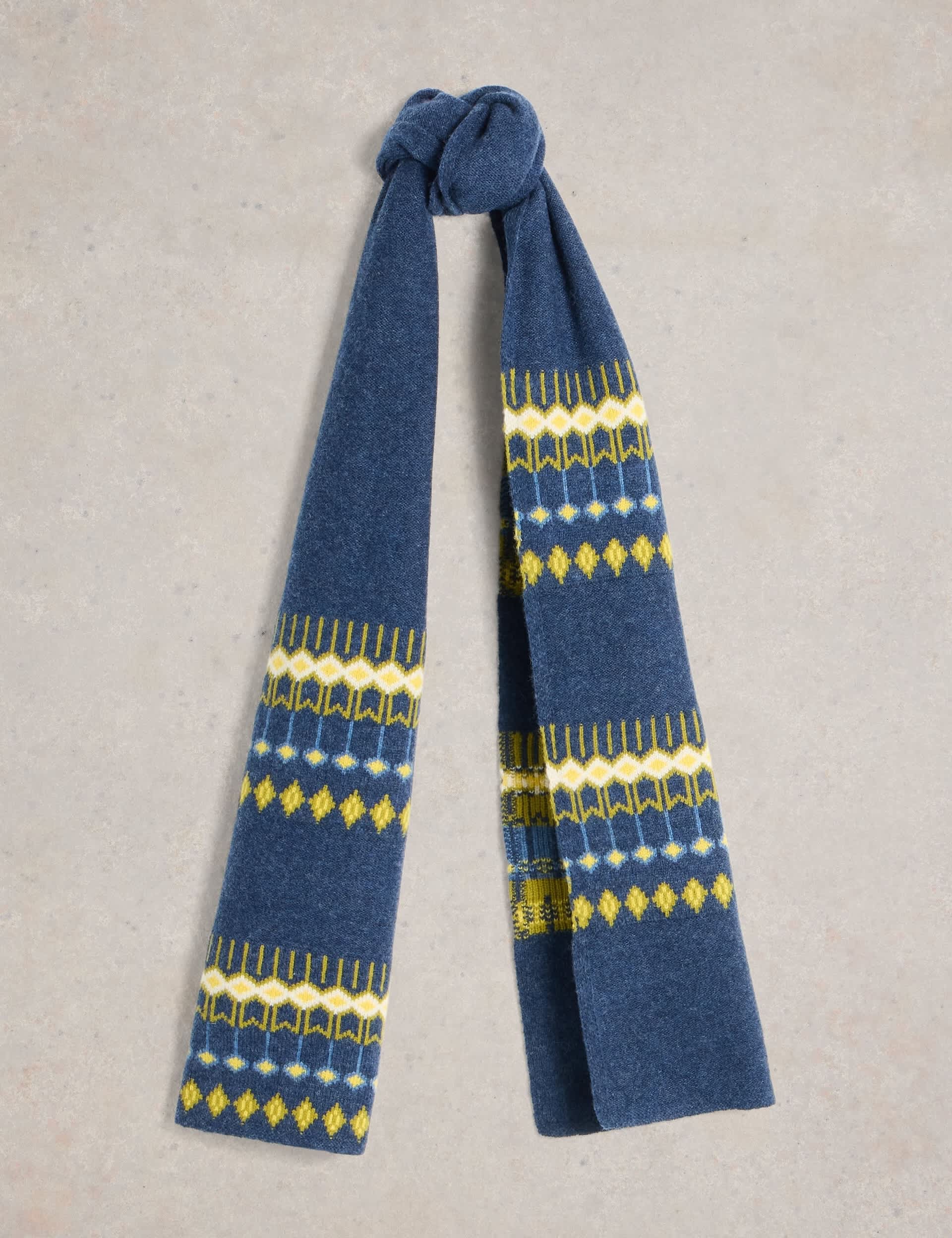 White Stuff Men's Wool Rich Fair Isle Scarf - Navy Mix, Navy Mix