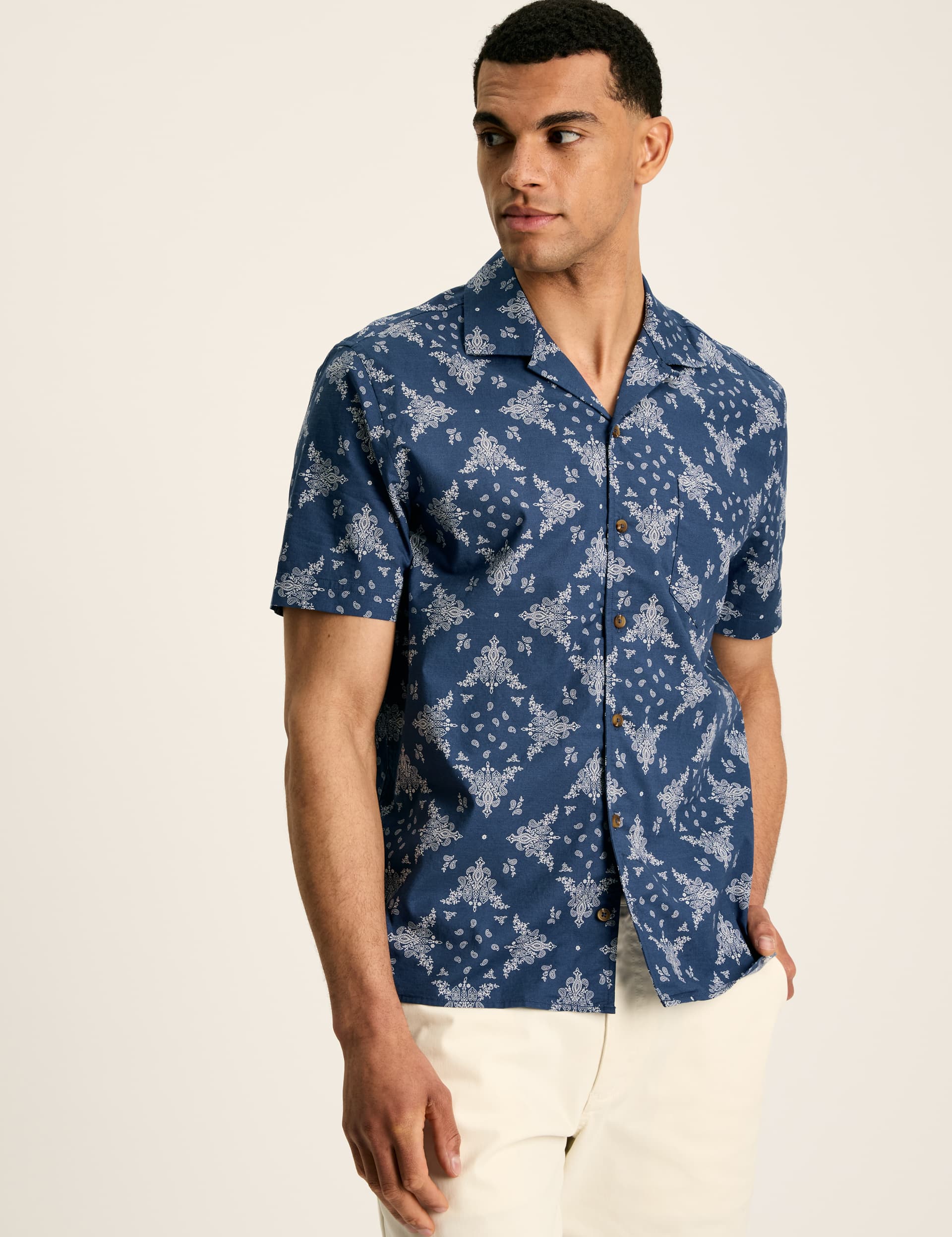 Joules Men's Pure Cotton Printed Shirt - Navy Mix, Navy Mix,White Mix