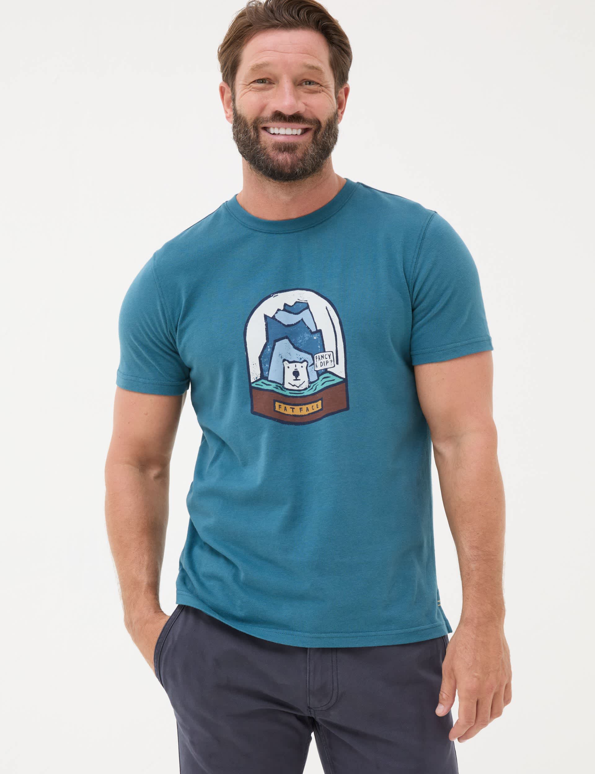 Fatface Men's Pure Cotton Snow Globe Graphic T-Shirt - LREG - Blue, Blue